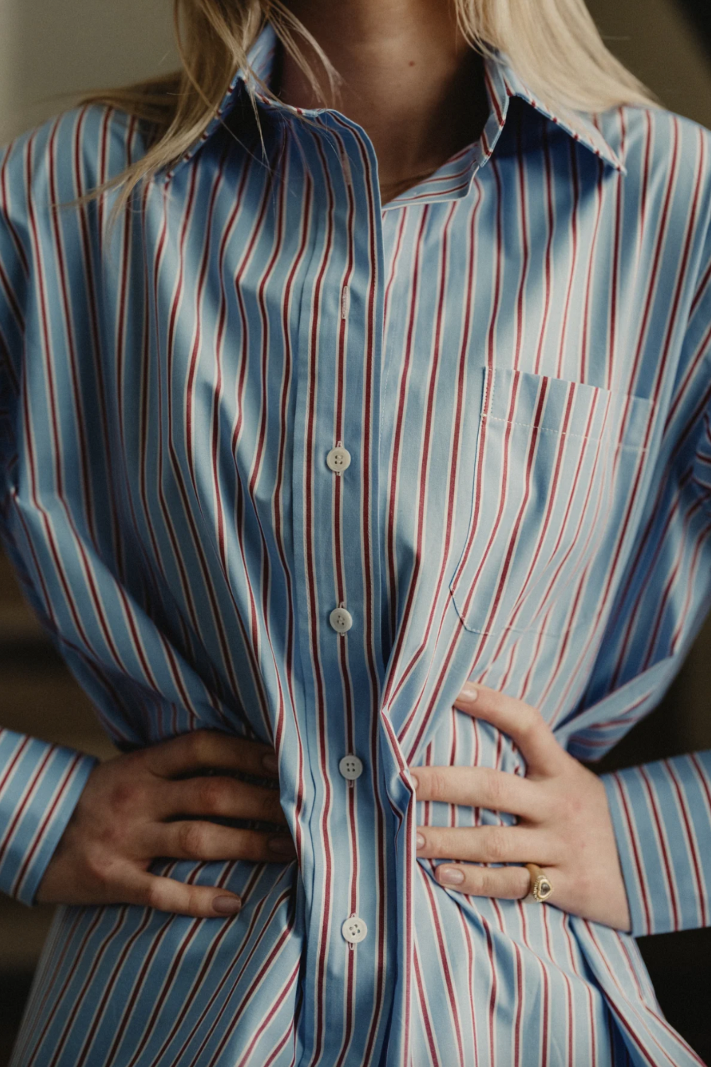 The Muse Husband Shirt In Blue Pinstripe
