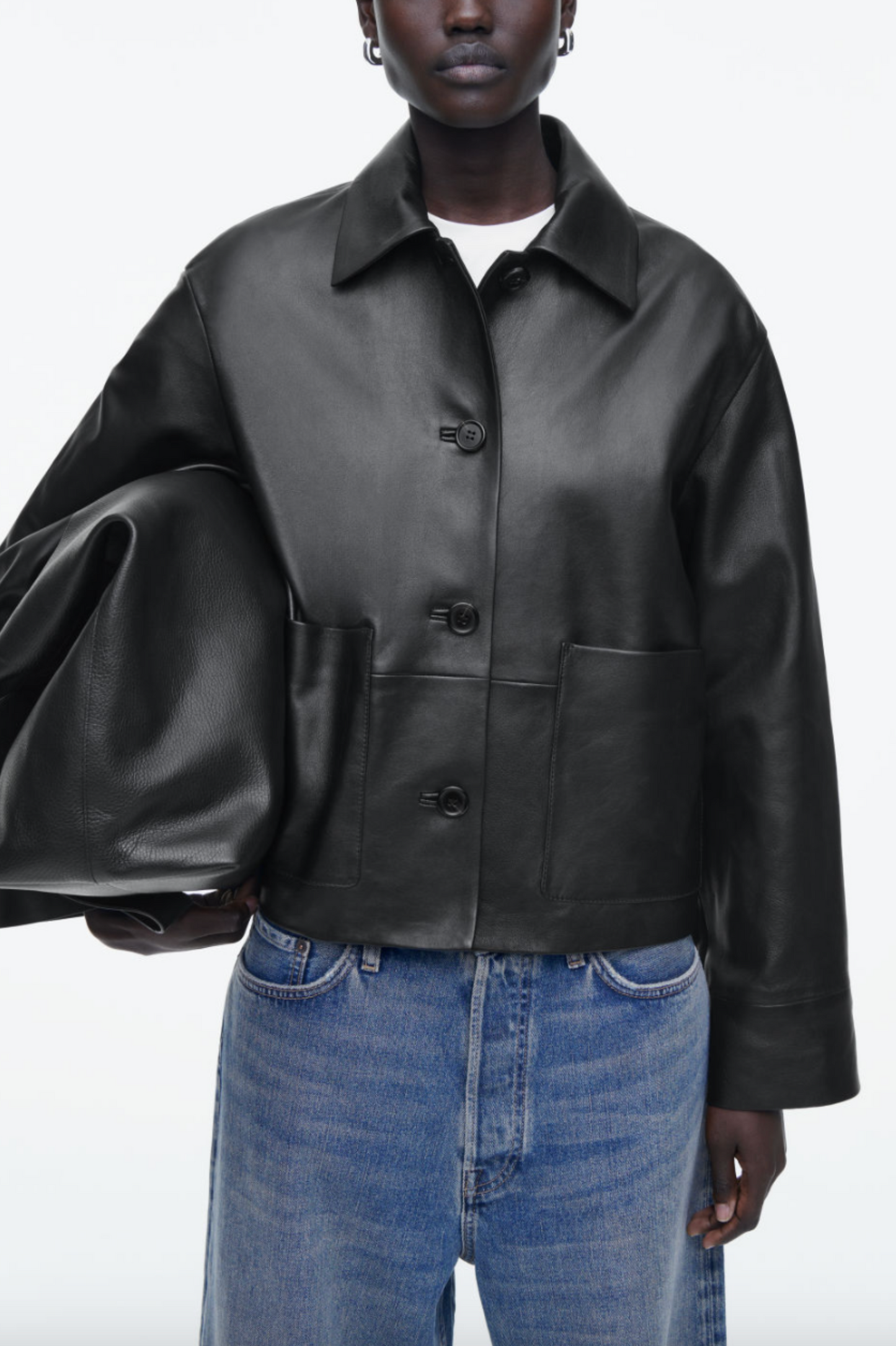 Boxy Collared Leather Jacket