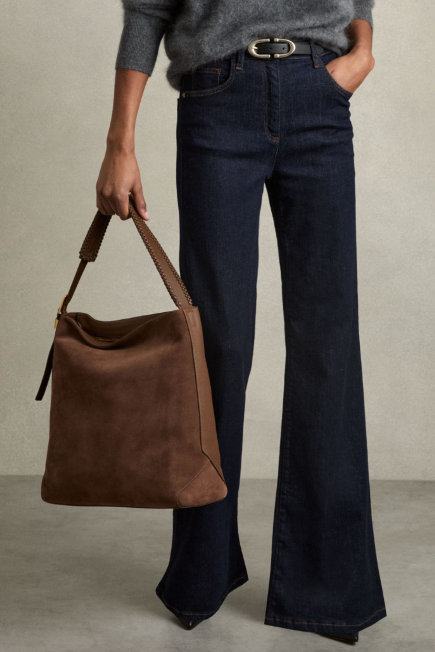 Shiba Suede Leather Braided-Strap Tote Bag in Rust