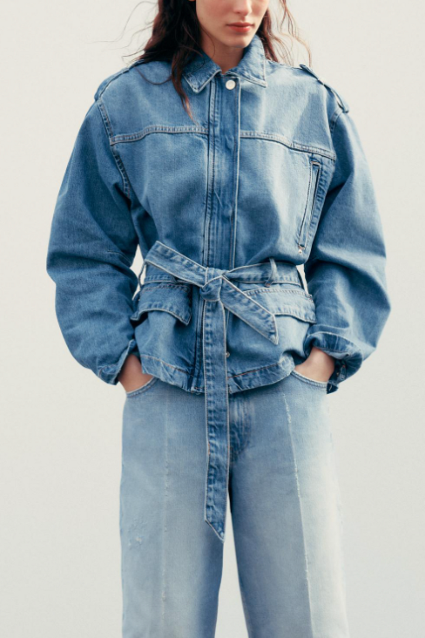 TRF Denim Jacket With Belt