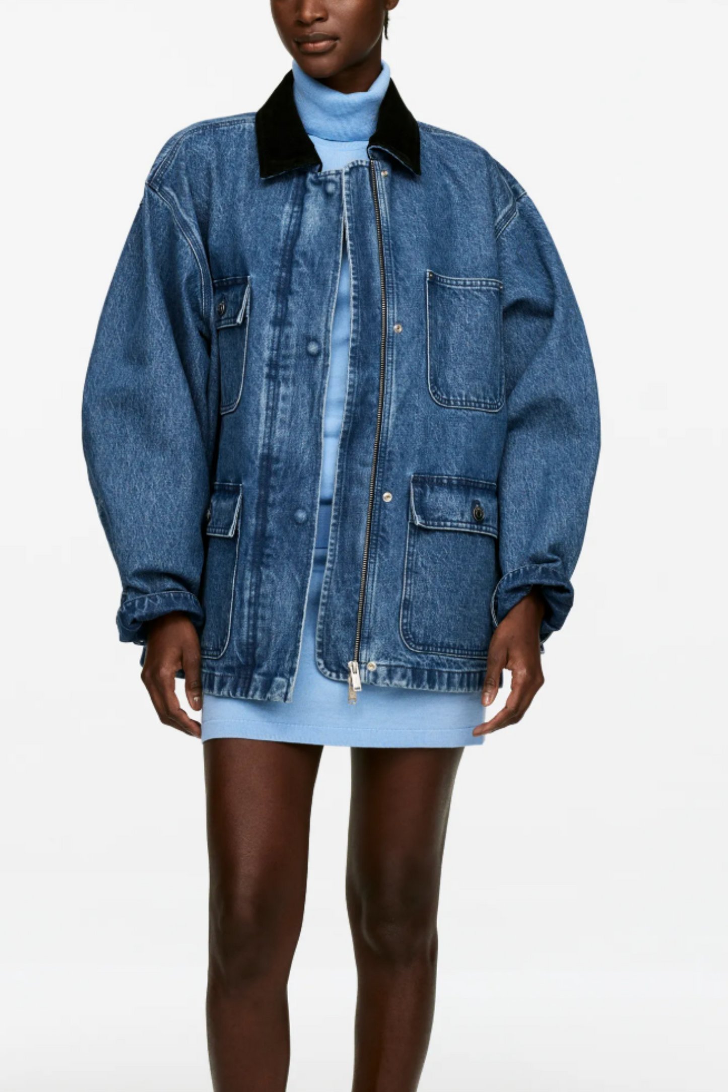 Cord-Collar Denim Jacket