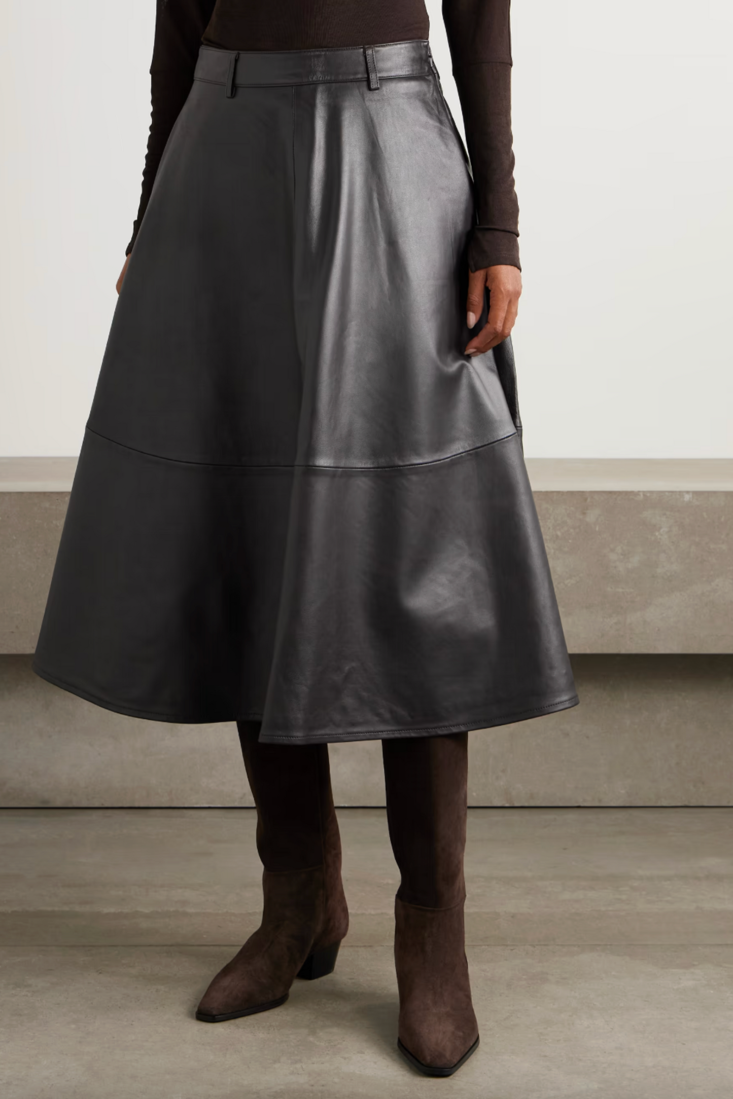 Savil Paneled Leather Midi Skirt