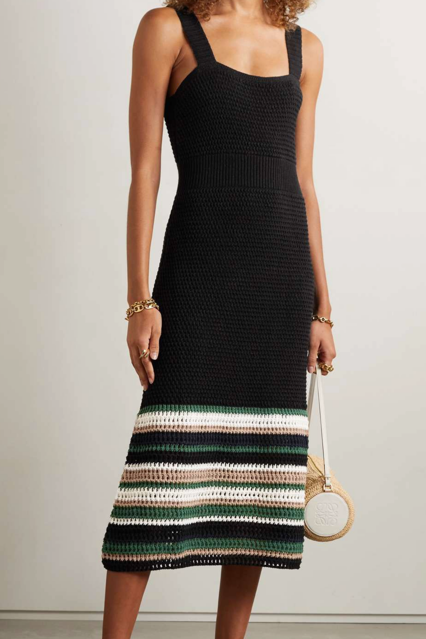 JASON WU Striped Crocheted Cotton Midi Dress