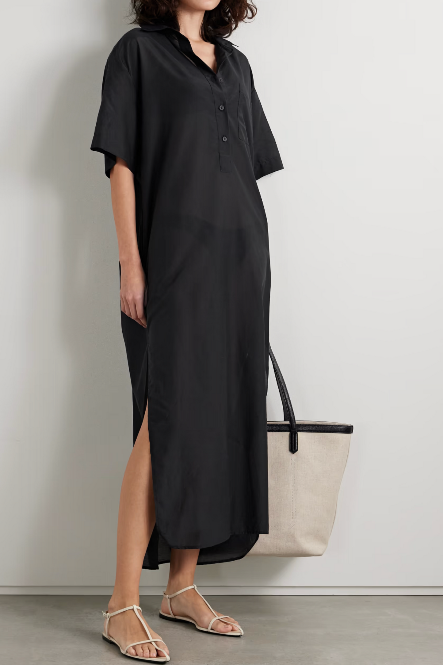 Oversized Organic Cotton and Silk-Blend Midi Shirt Dress