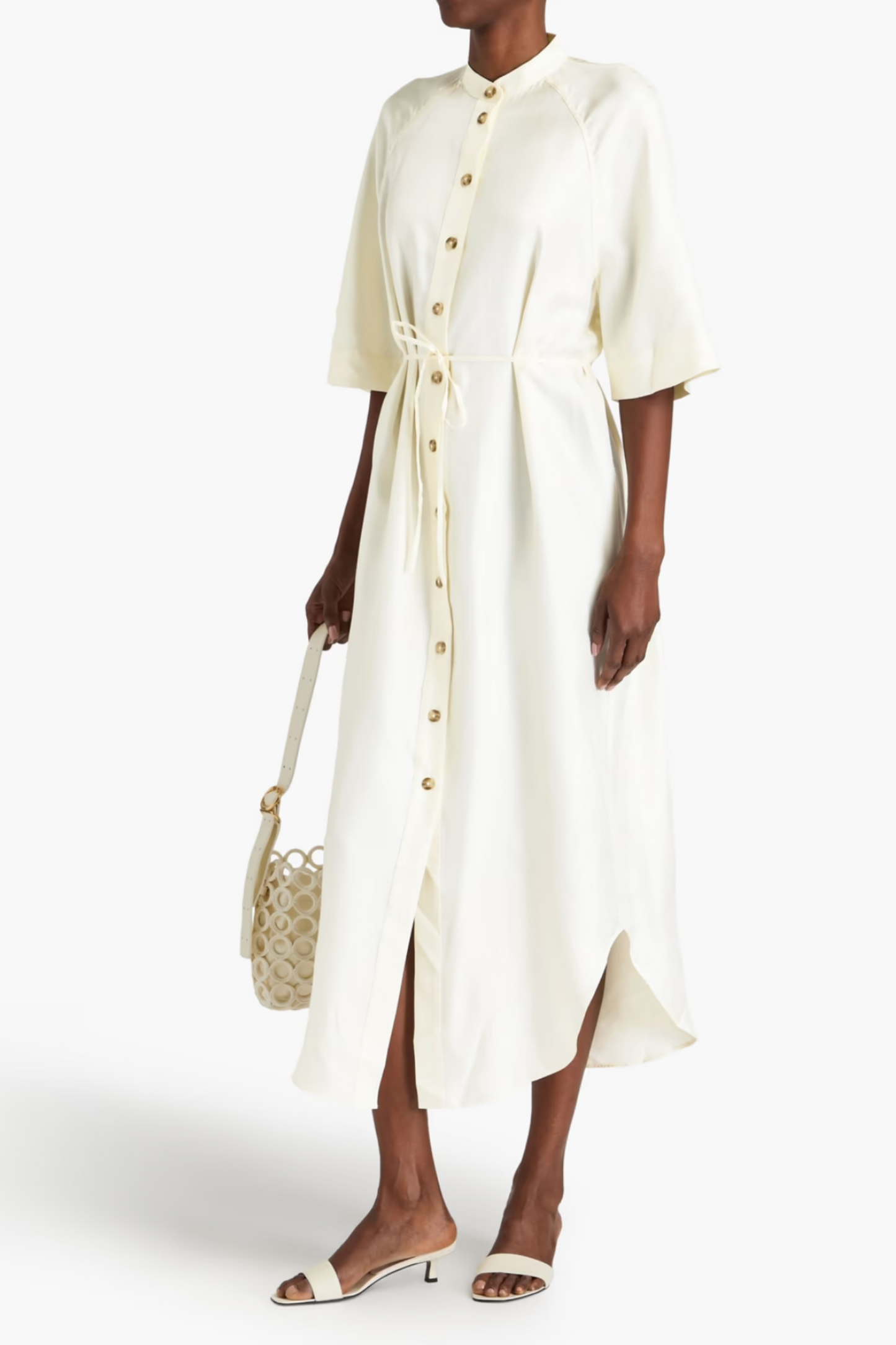 Durion Belted Silk-Twill Midi Shirt Dress