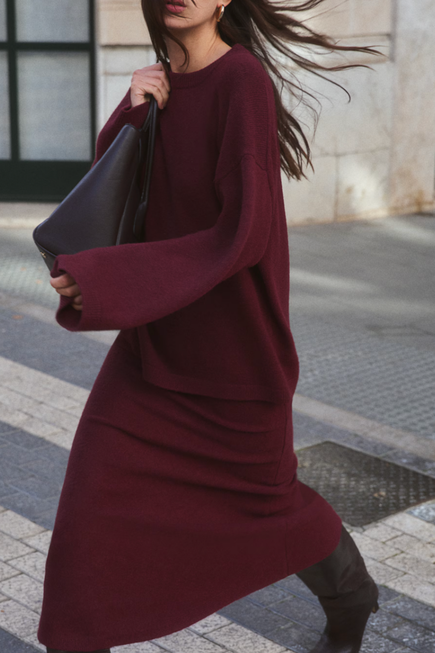 Oversized Jumper and Flared Knitted Skirt Set