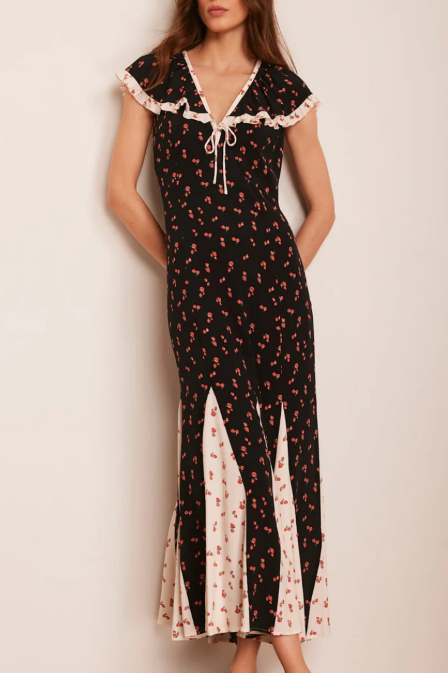 Black Strawberry Print Maxi Dress