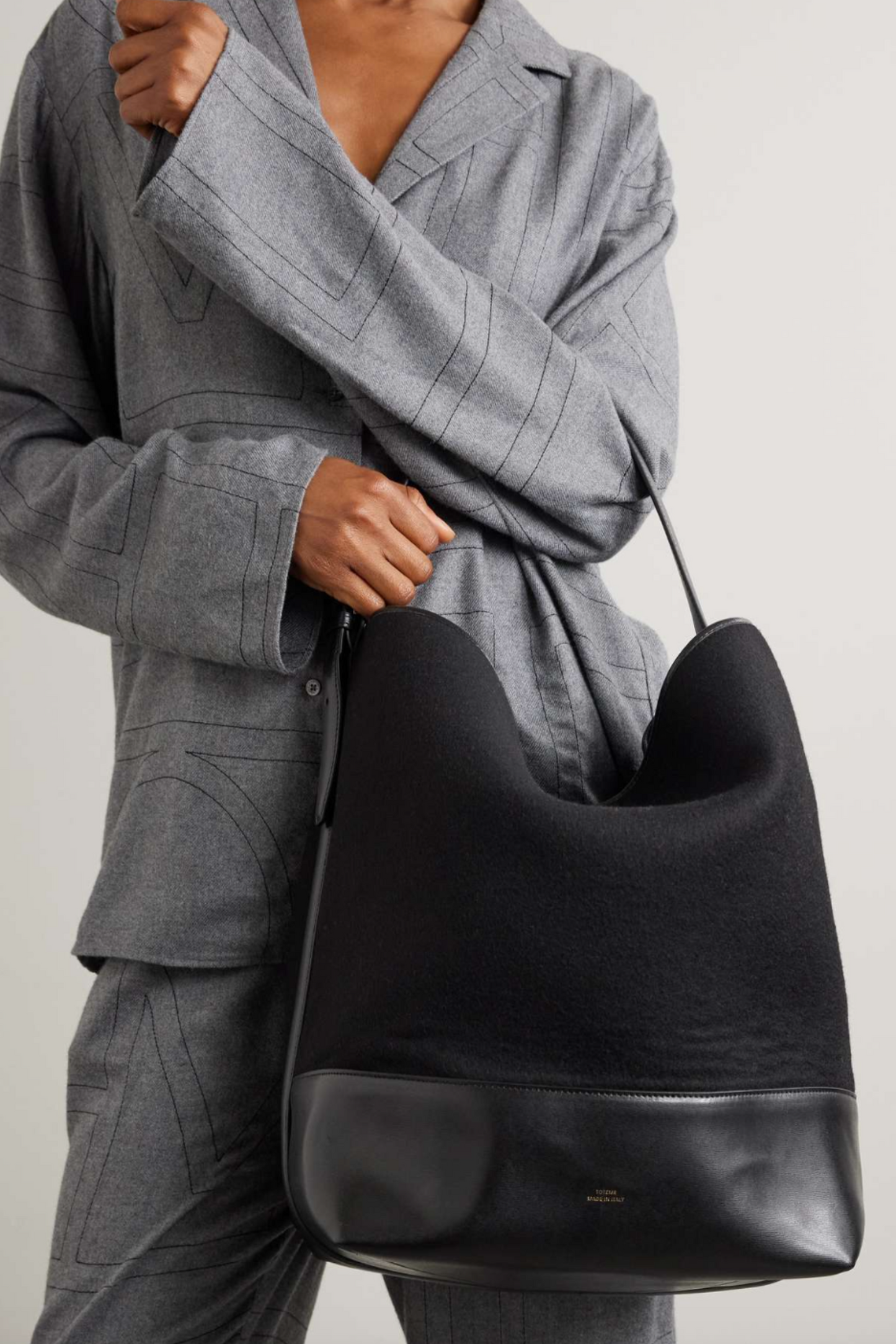 Leather-Trimmed Suede Tote