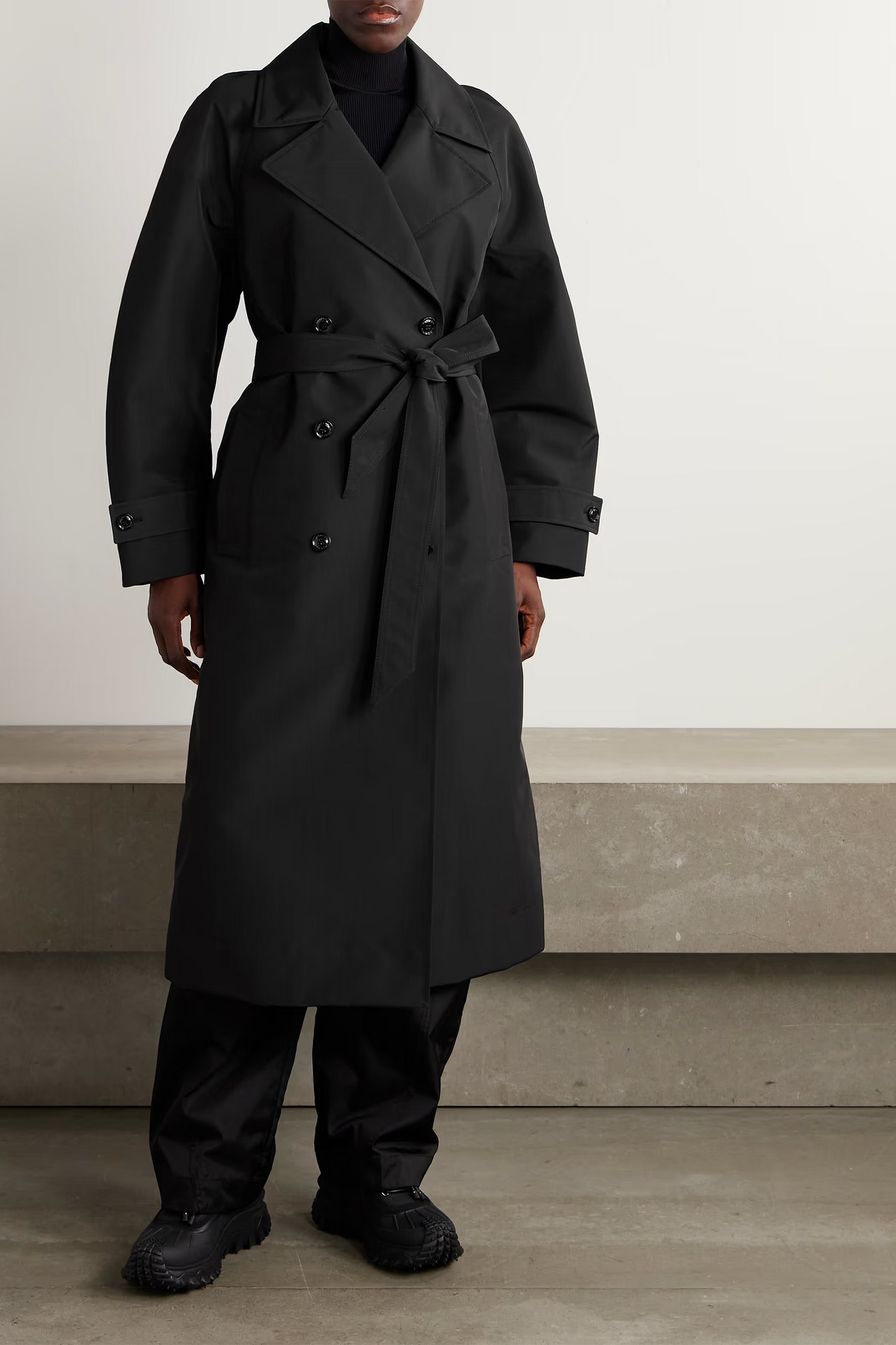 Zake Belted Double-Breasted Shell Trench Coat