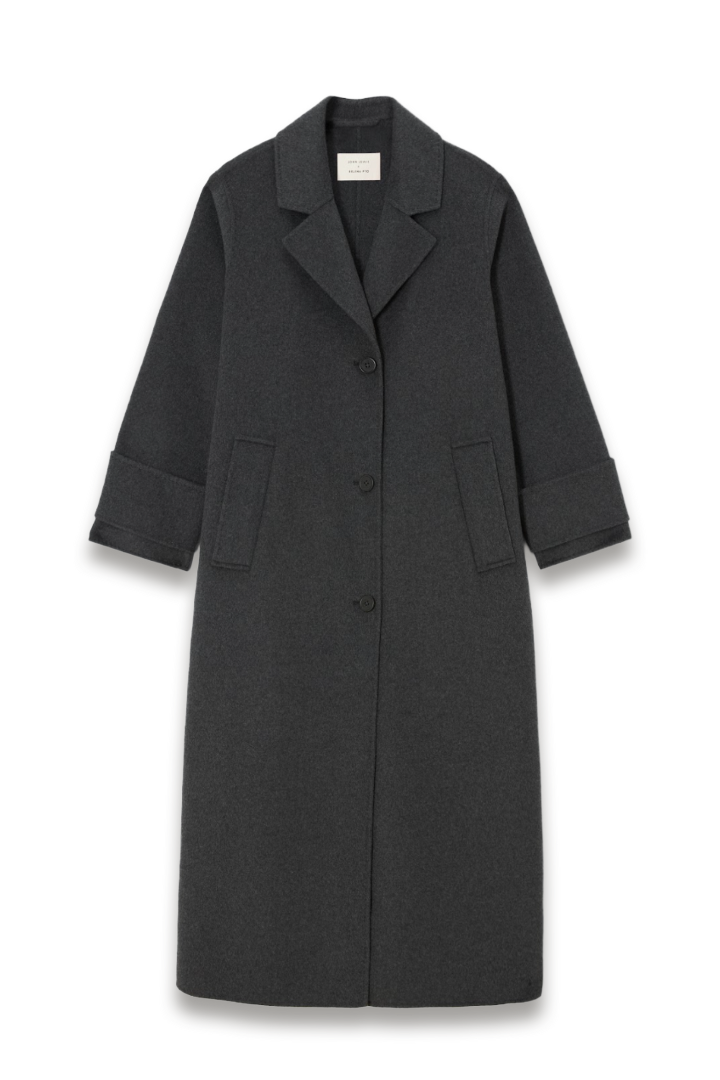 Wool Blend Cuff Detail Coat, Grey