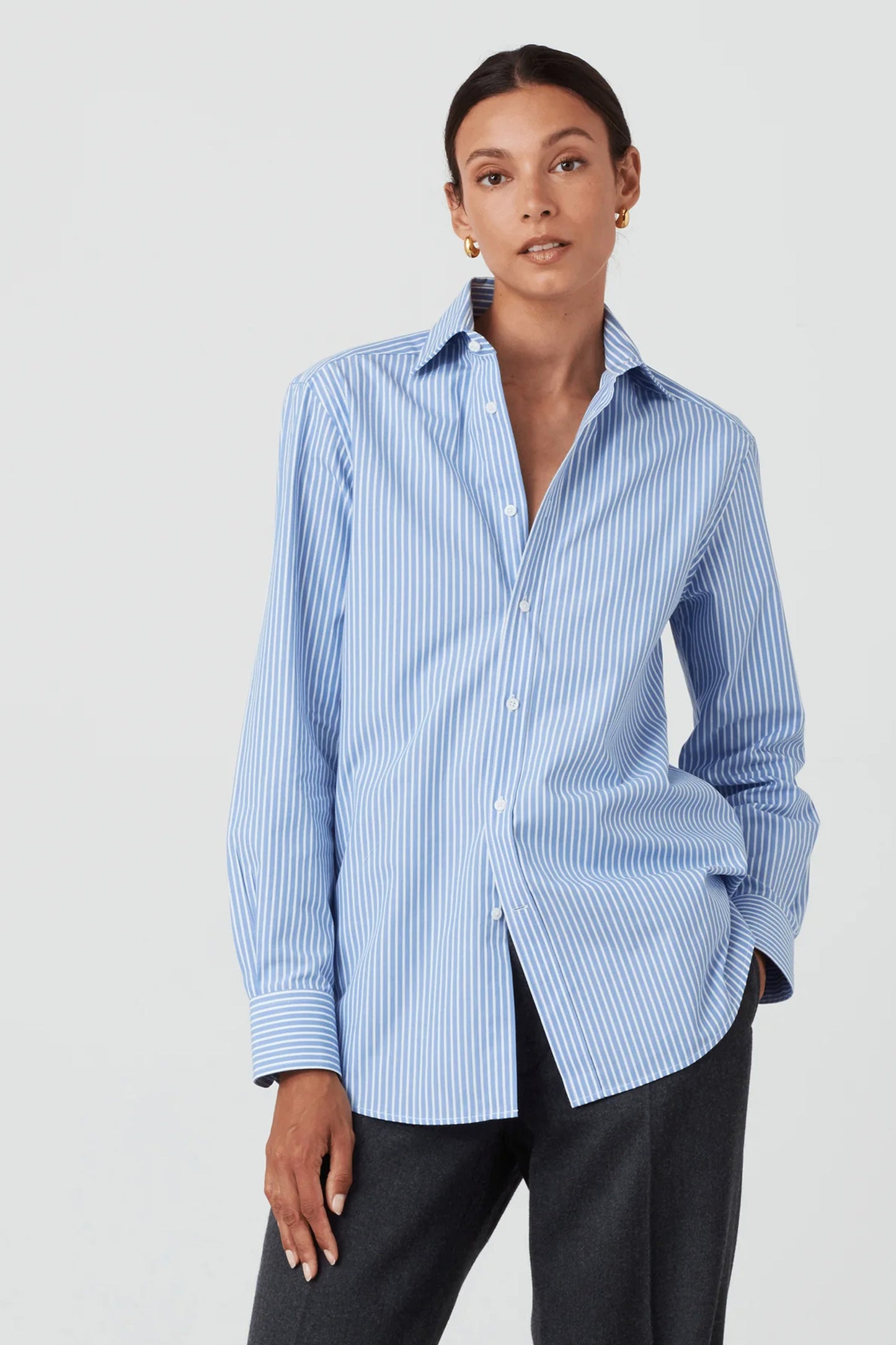 The Boyfriend: Fine Poplin, Inverted Pinstripe