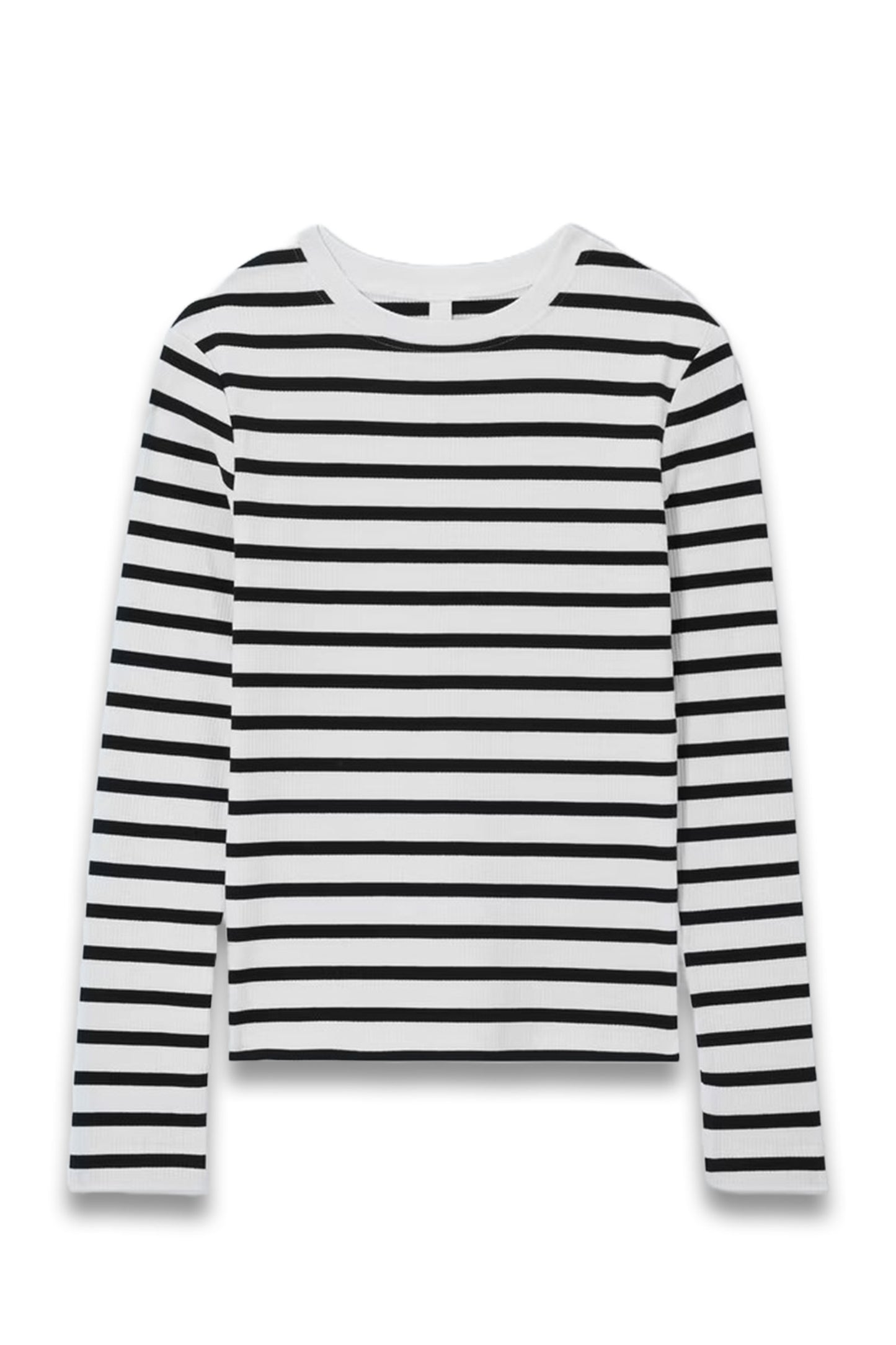 Rib Stripe Long Sleeve Top, White/Black