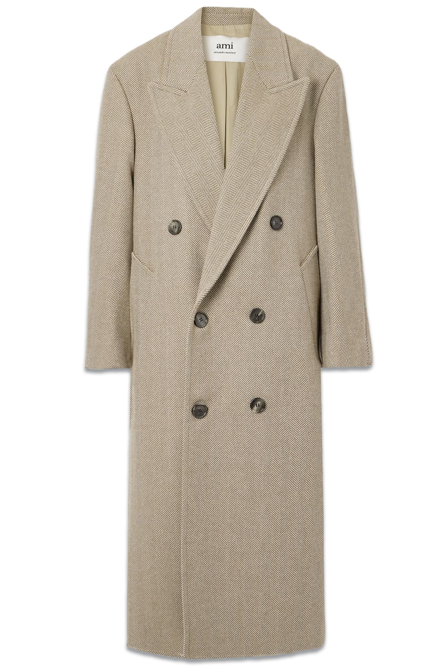 Double-breasted Herringbone Wool-blend Coat
