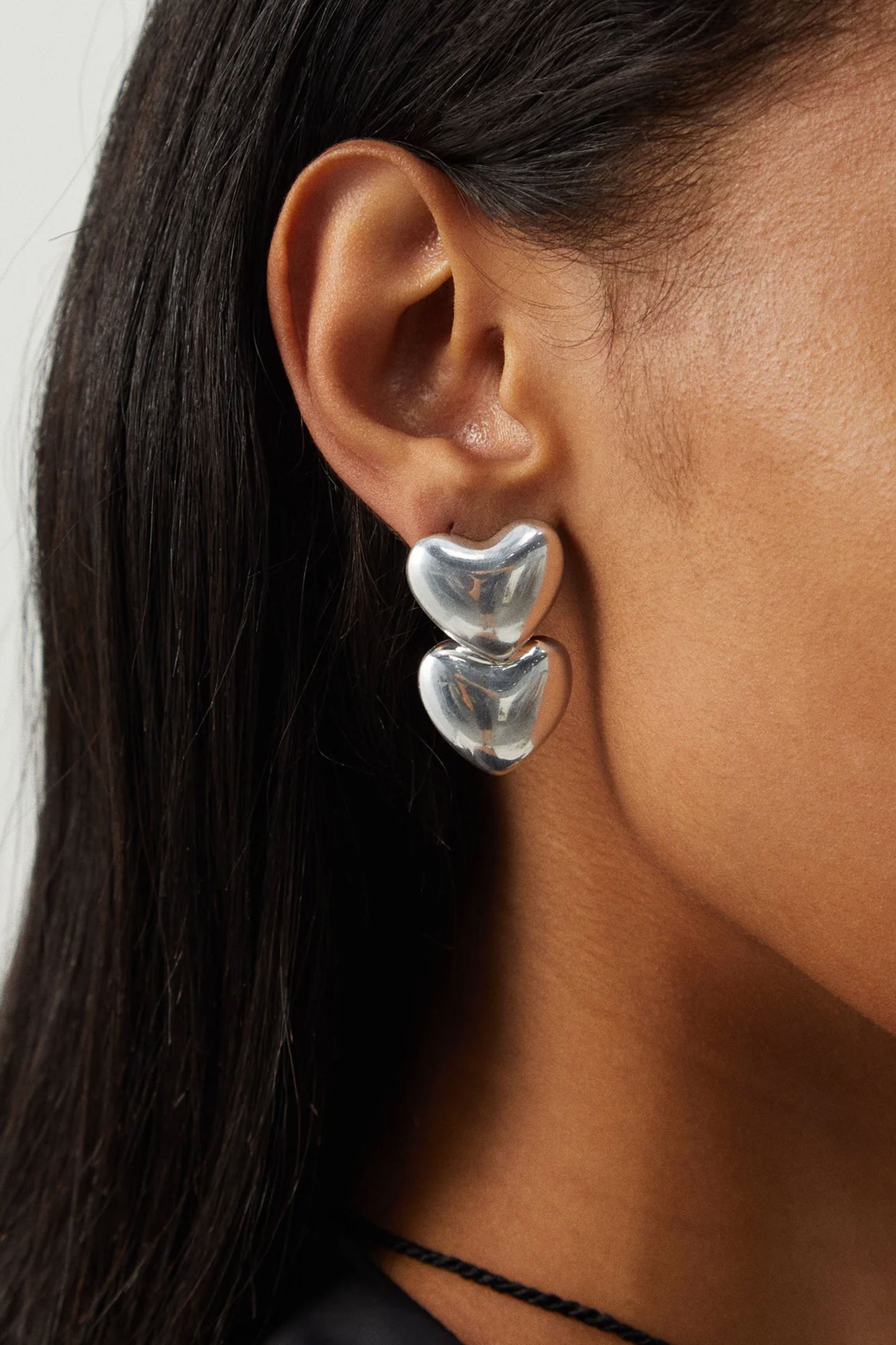 Double Voluptuous Heart Sterling-silver Earrings