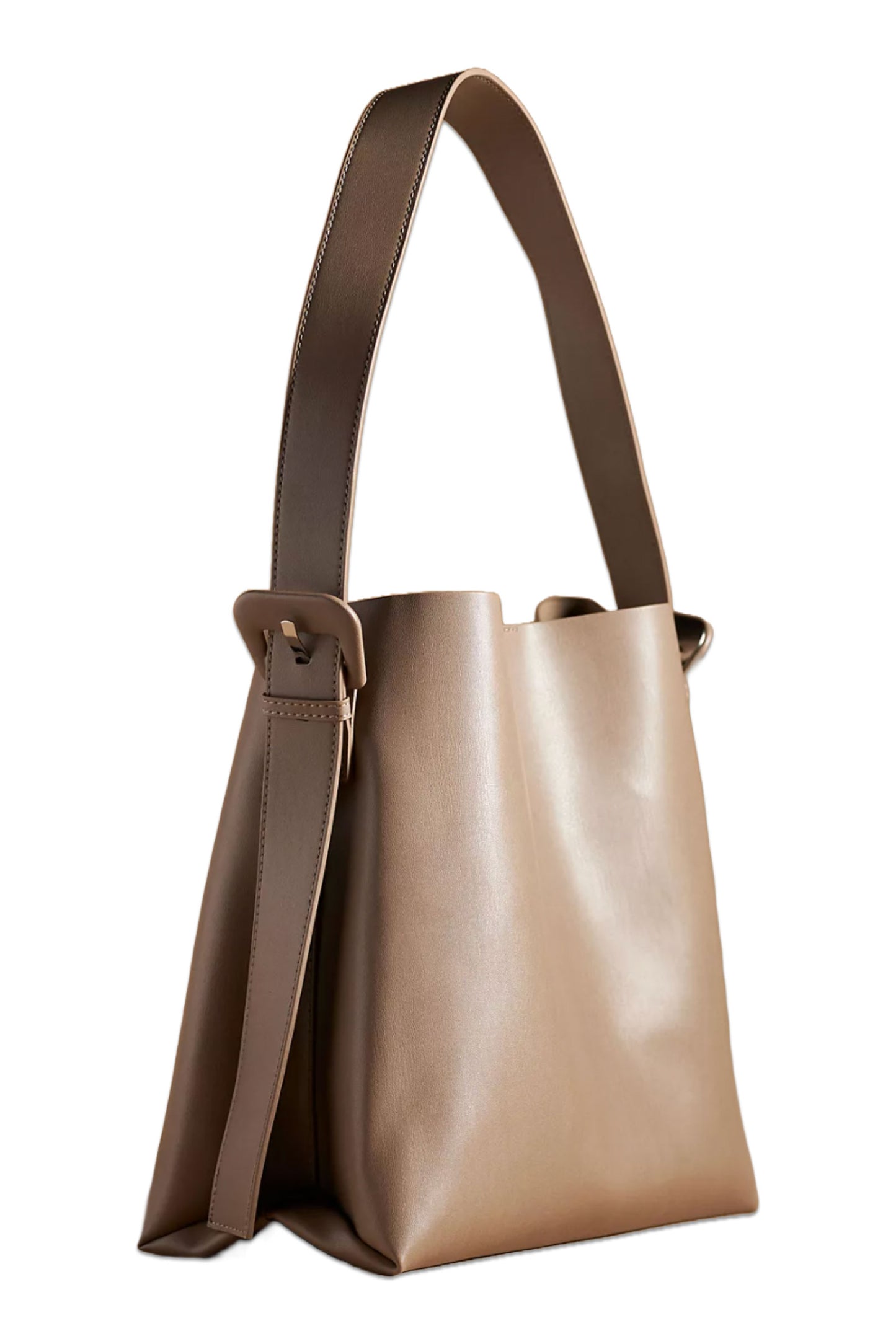 Buckle-Strap Faux Leather Shoulder Bag