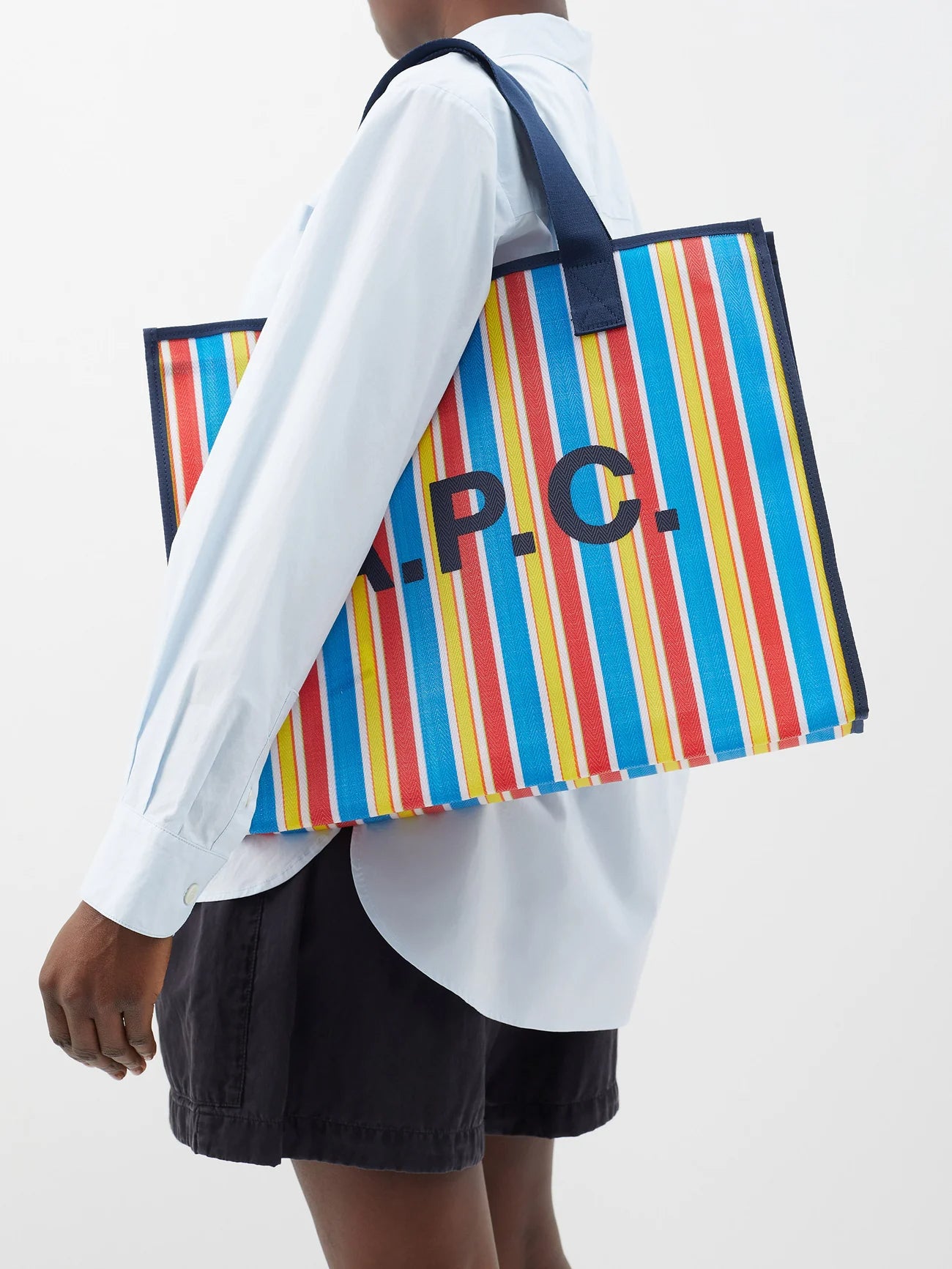 Johanna Striped Herringbone-Twill Tote Bag