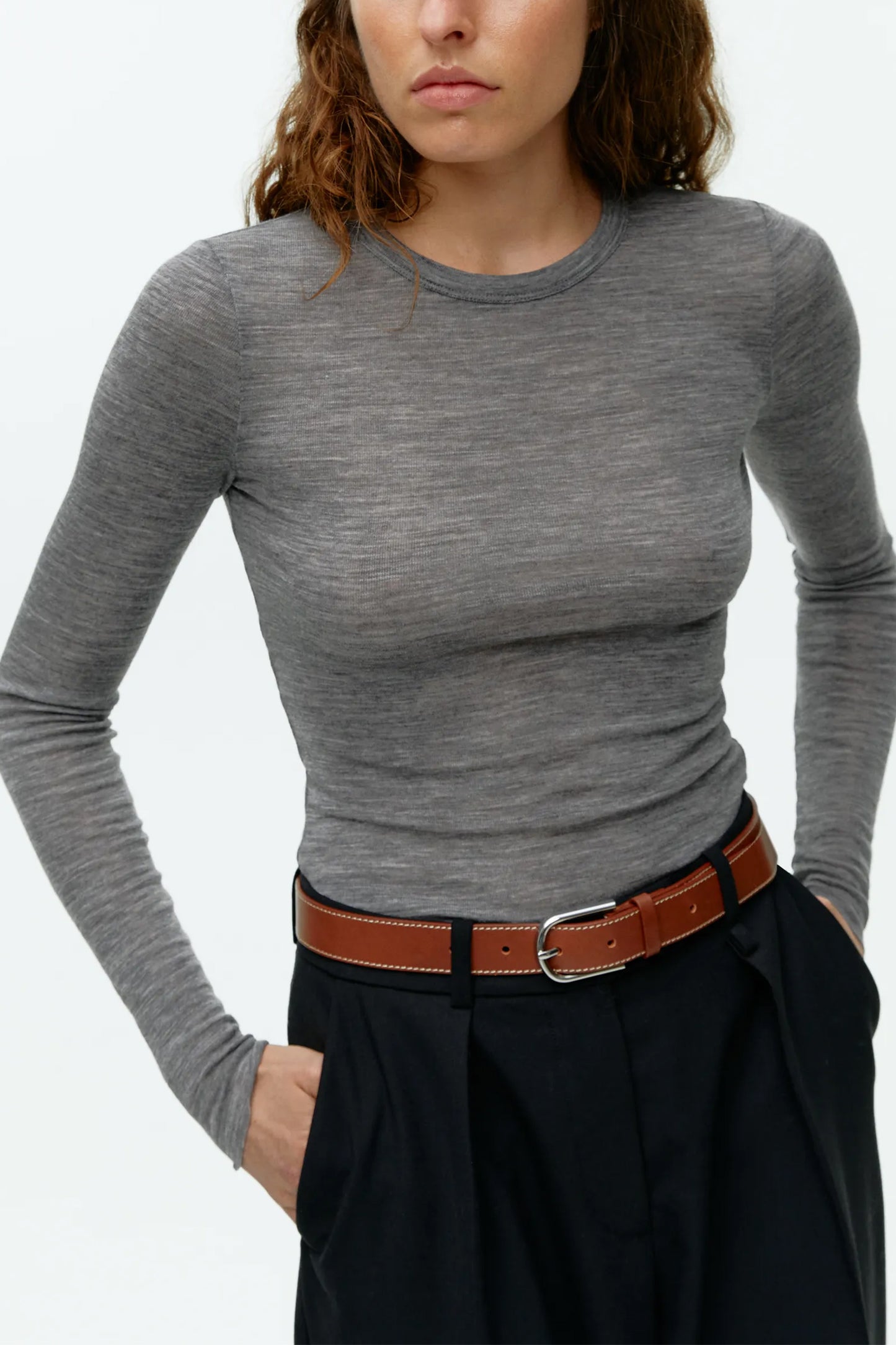 Long-Sleeved Merino Top Grey