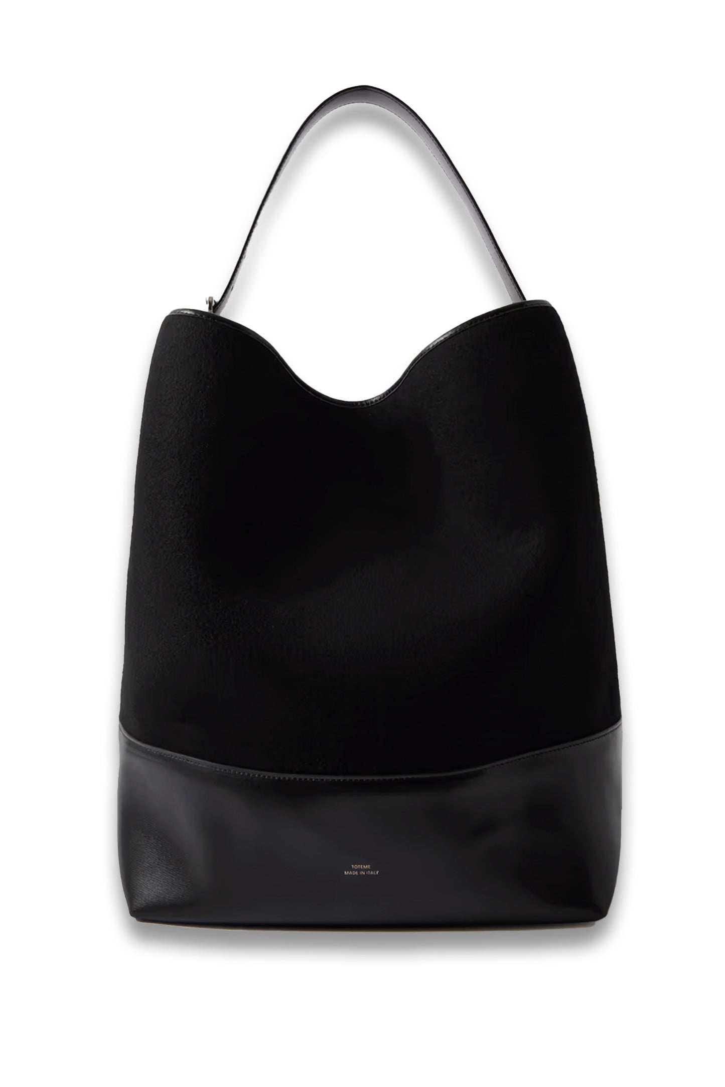 Leather-trimmed wool tote black