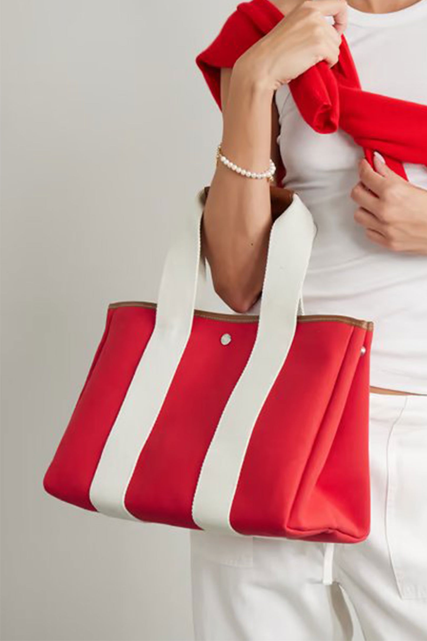 St Paul Traversée Medium Leather- and Webbing-trimmed Canvas Tote