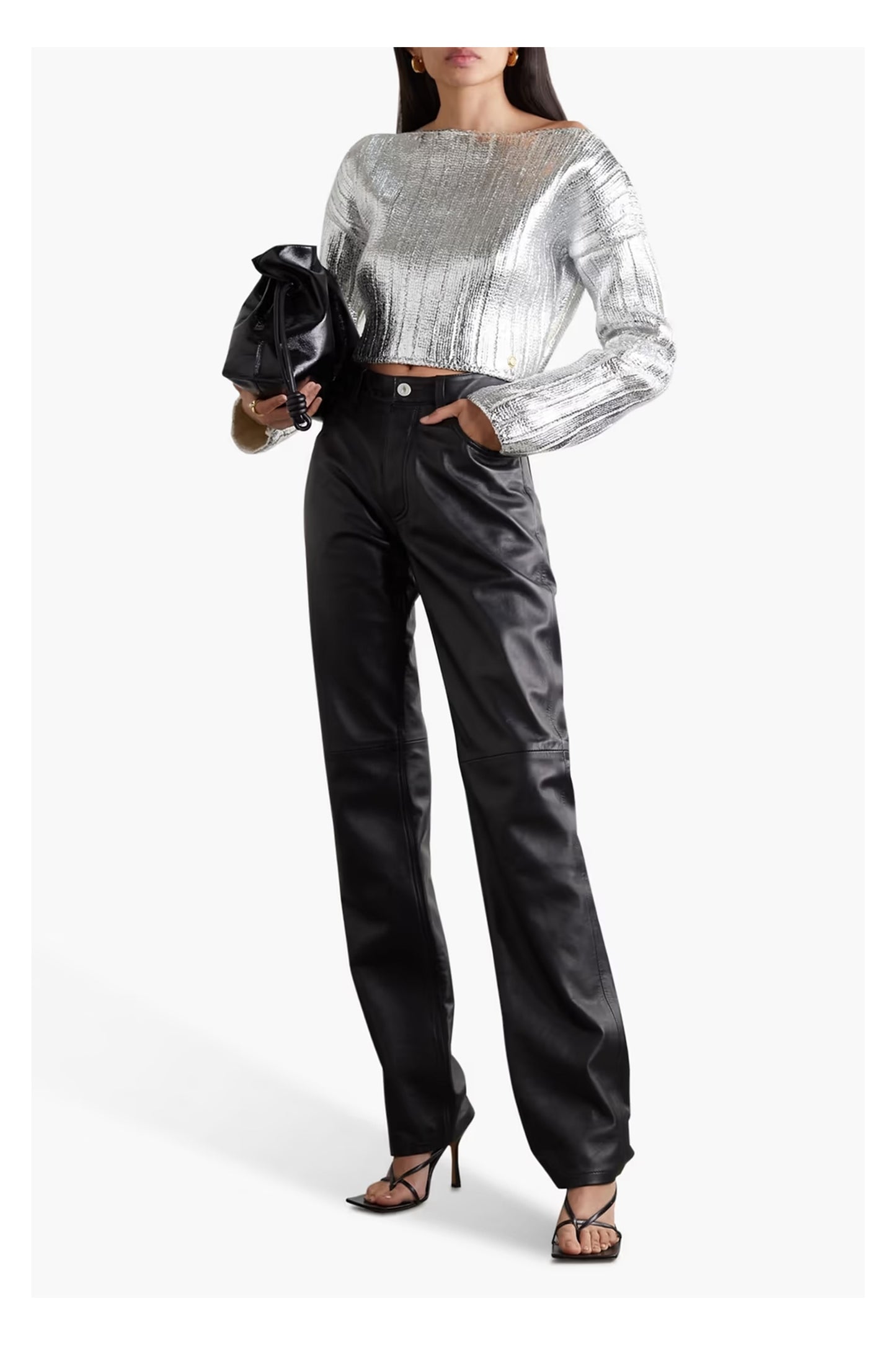 Cropped Metallic Coated Wool and Lyocell-blend Sweater