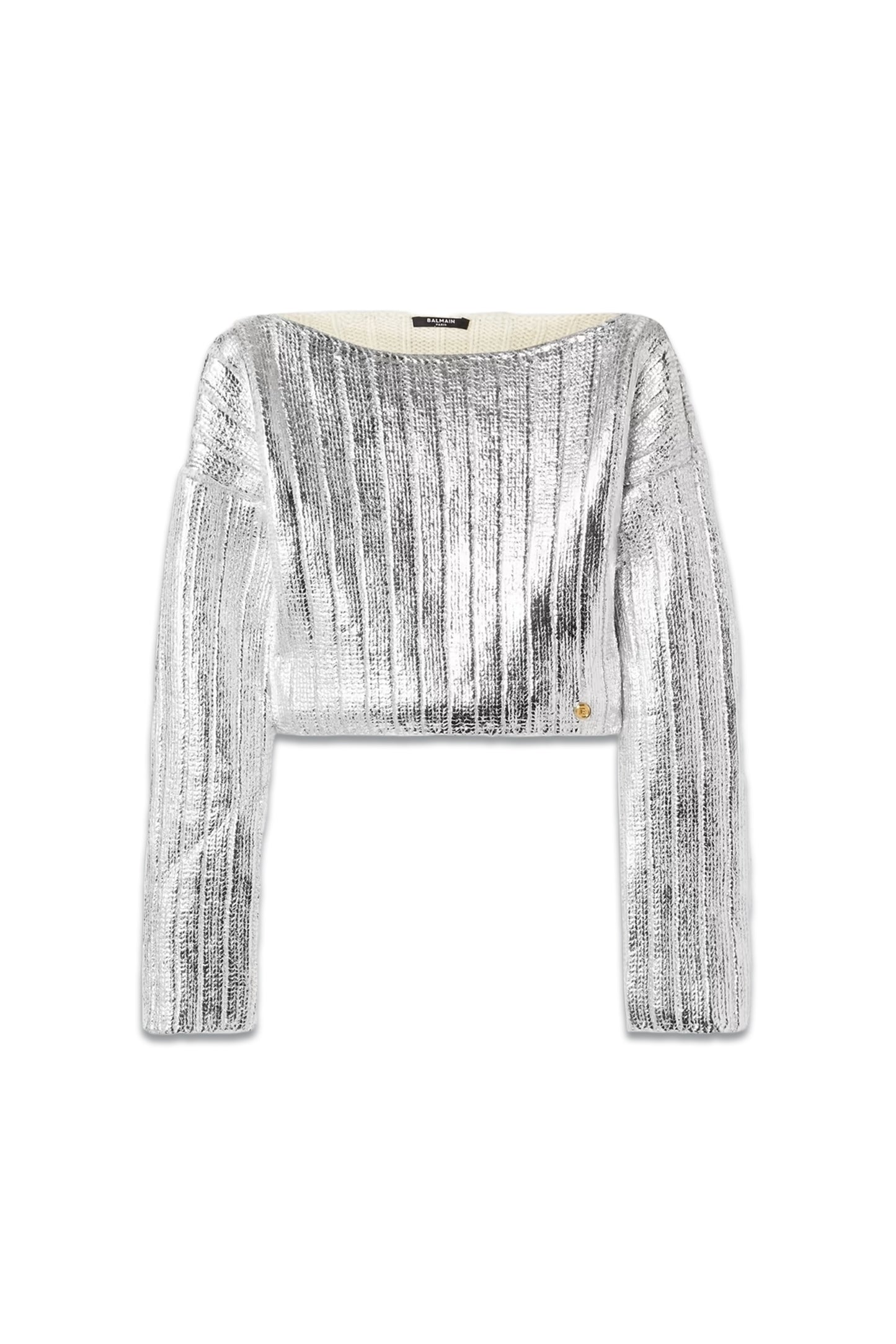 Cropped Metallic Coated Wool and Lyocell-blend Sweater
