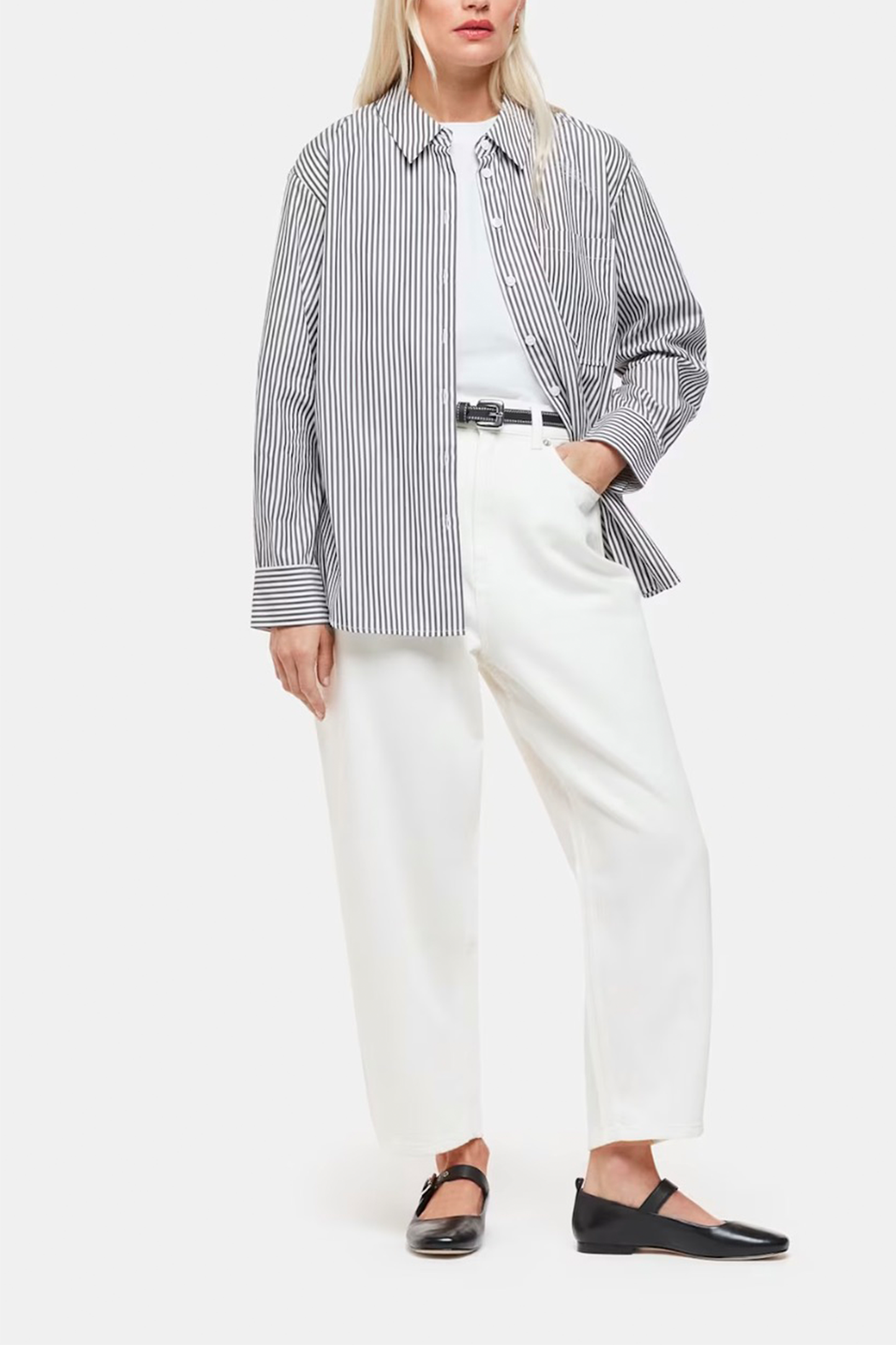 White Petite Authentic Barrel Leg Jean
