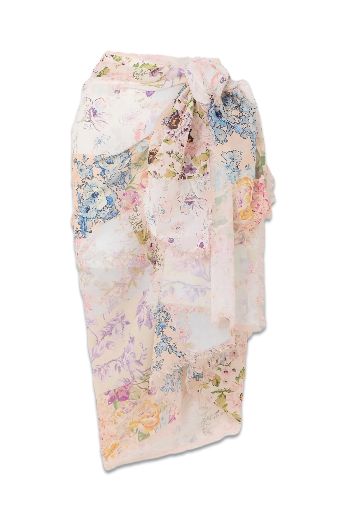 Frayed Floral-print Cotton-voile Pareo