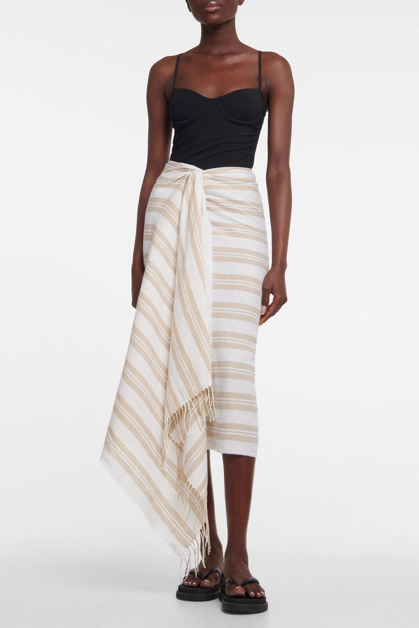 Striped linen and cotton beach cover-up