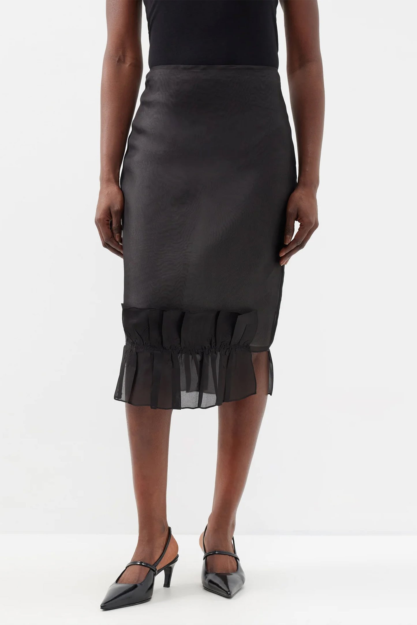 Frilled-hem Silk-organza Midi Skirt