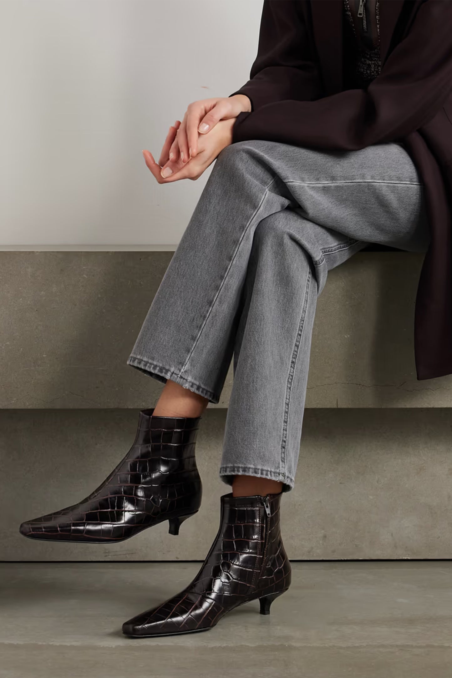 + NET SUSTAIN The Slim croc-effect leather ankle boots
