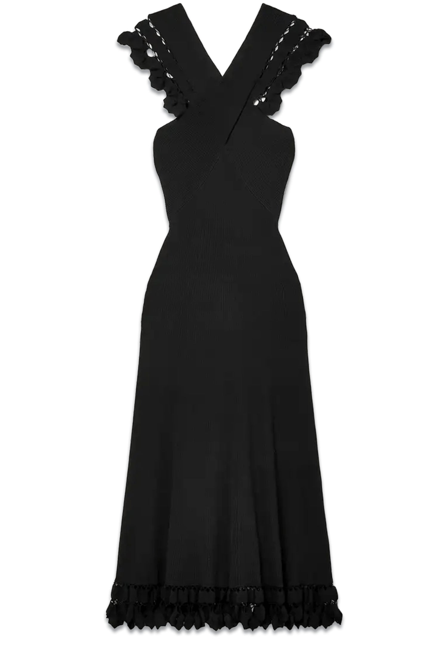 Fiora Crochet-trimmed Ribbed Stretch-knit Midi Dress