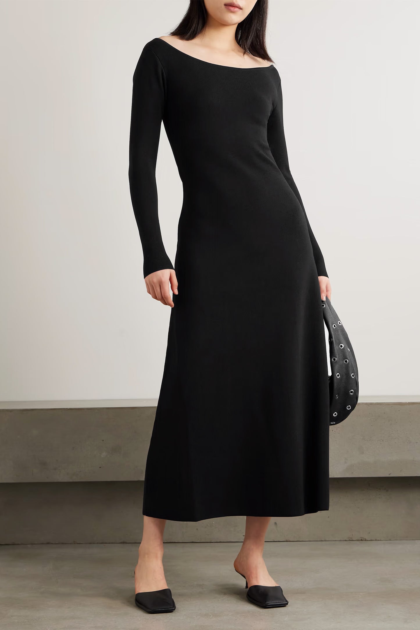 Off-the-shoulder ribbed-knit maxi dress