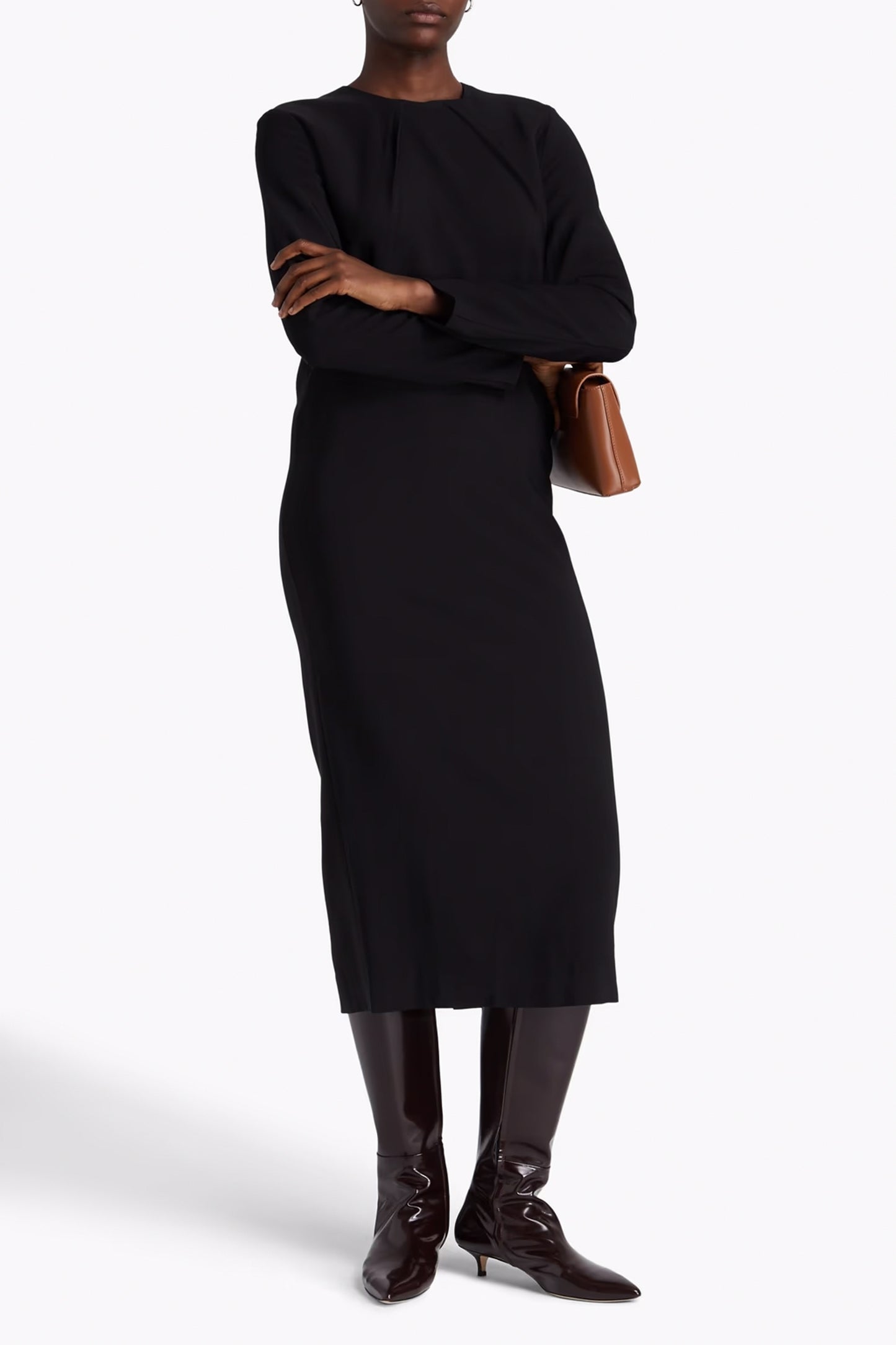 Pleated Crepe Midi Dress