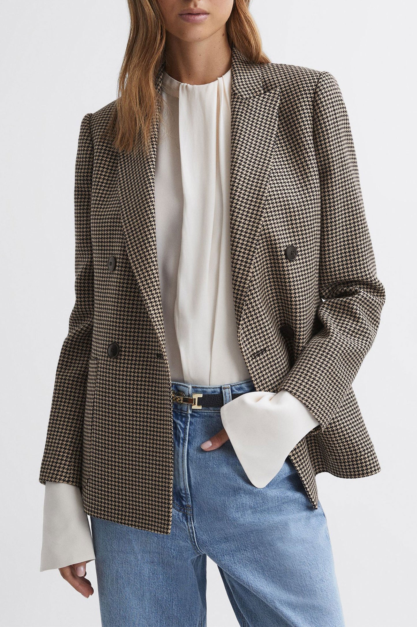 Ella Double Breasted Wool Dogtooth Blazer