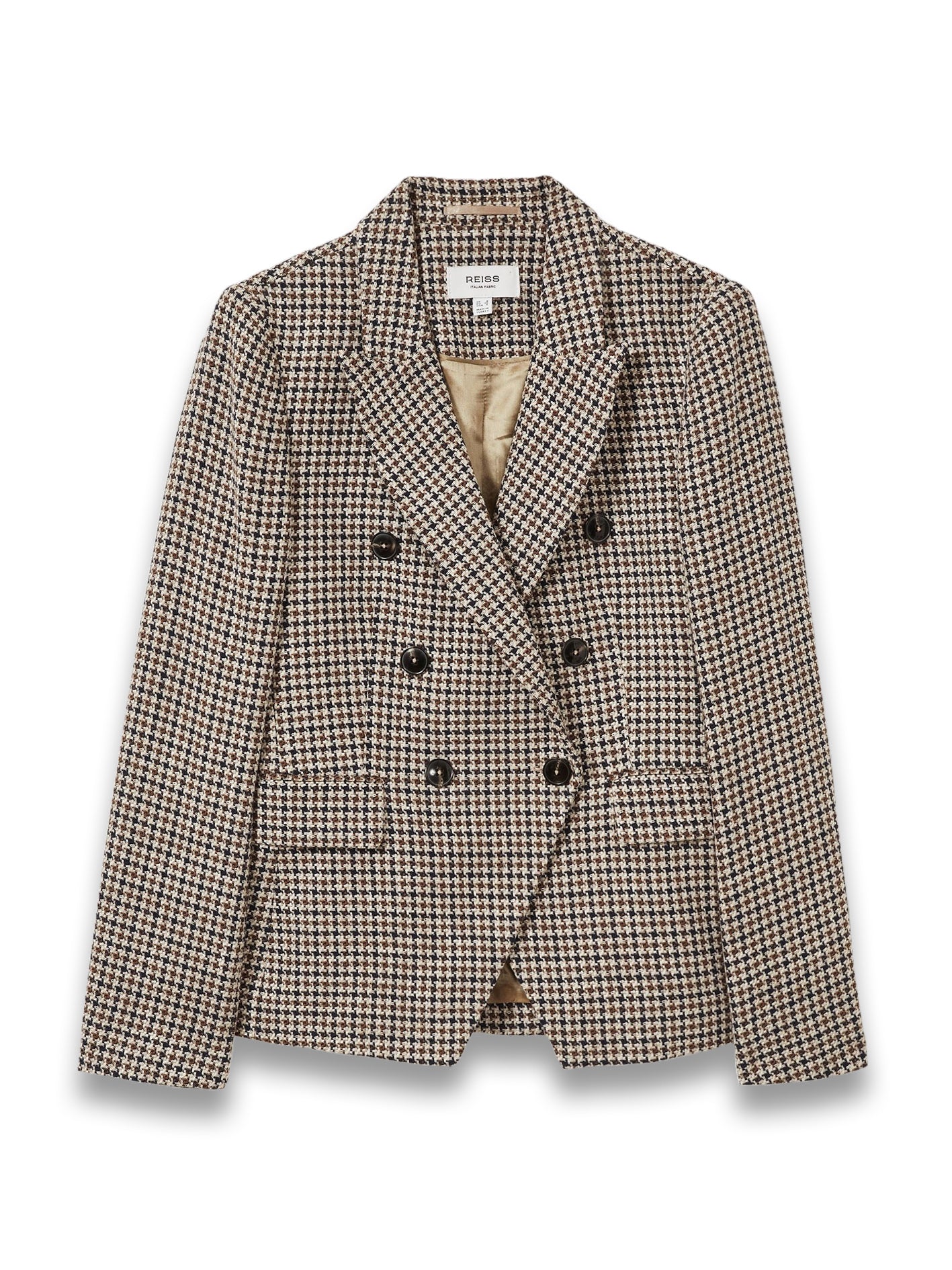 Cotton-Linen Double-Breasted Houndstooth-Check Blazer