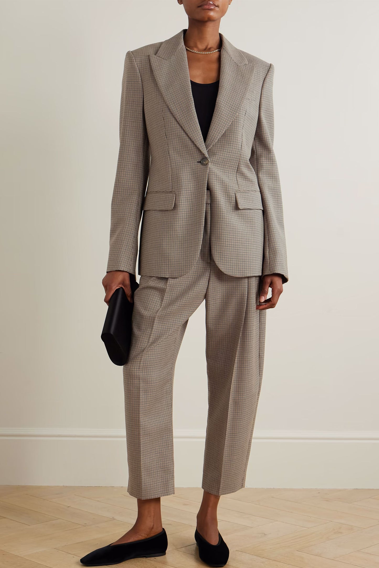Pleated Houndstooth Wool Tapered Pants