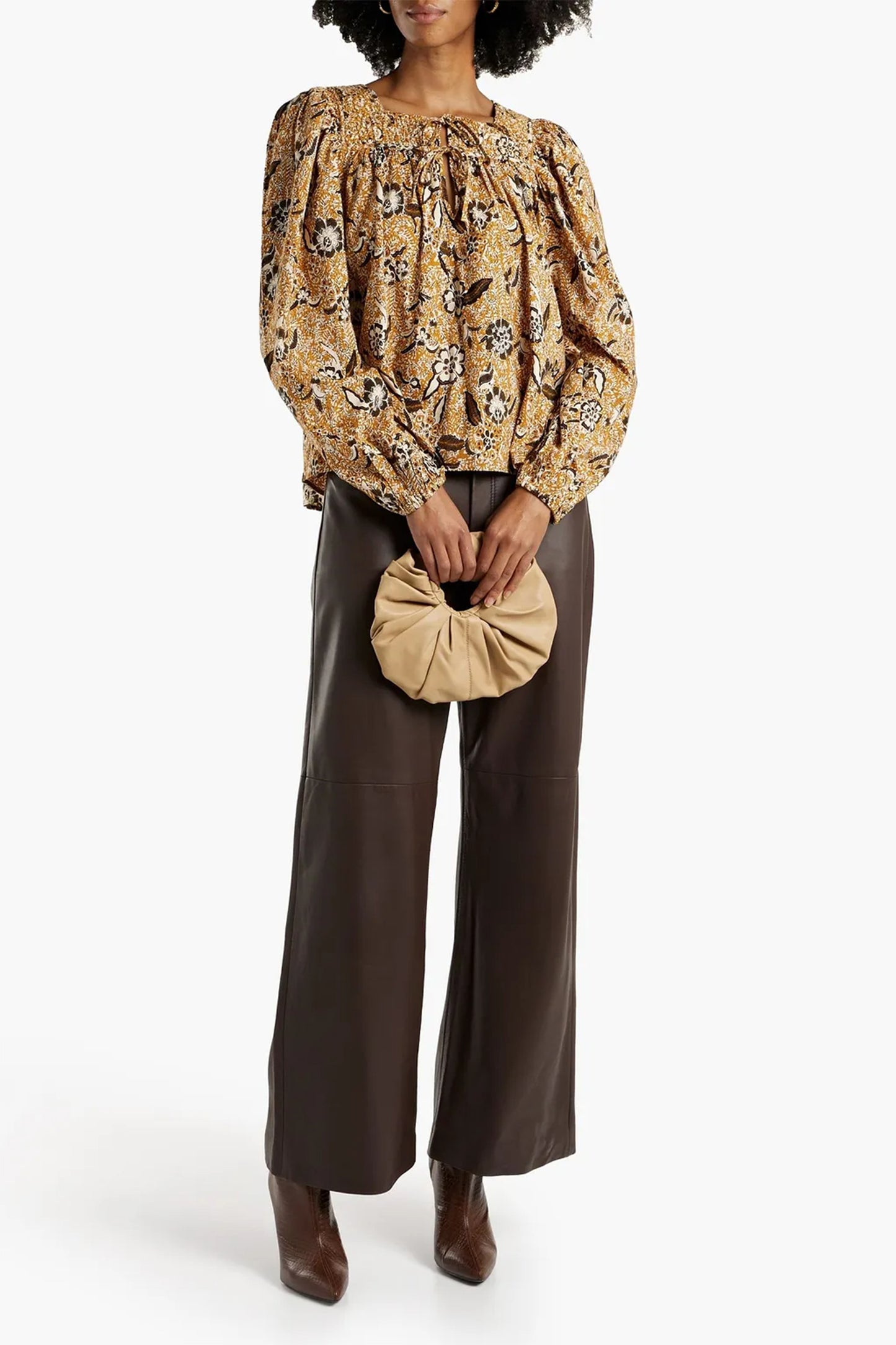 Issa Shirred Printed Cotton-blend Voile Blouse
