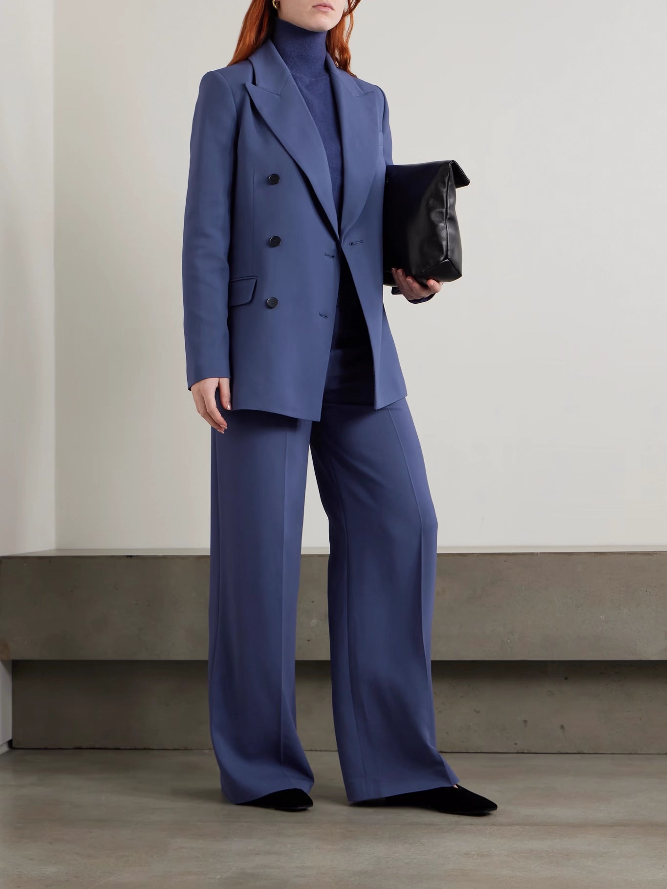 Valery double-breasted cady blazer and Alane pleated cady wide-leg pants