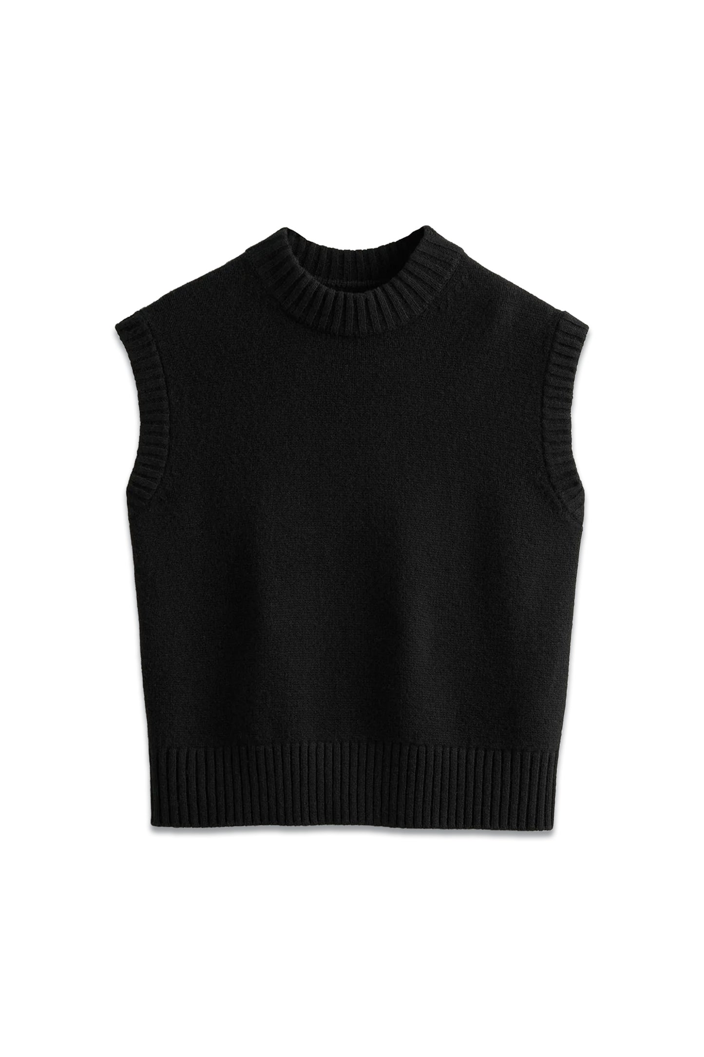 Chunky Cashmere Crew Neck Tank Black