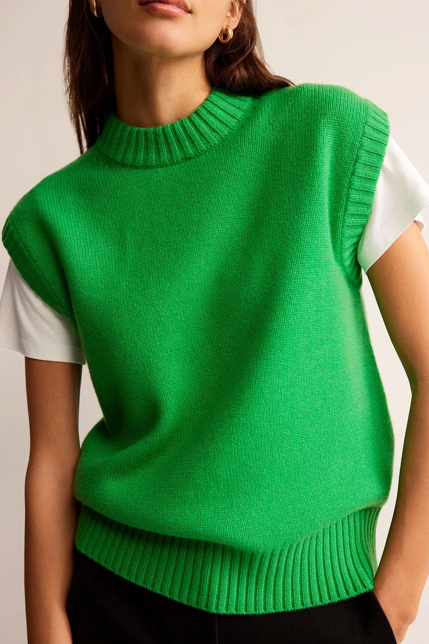 Chunky Cashmere Crew Neck Tank Green