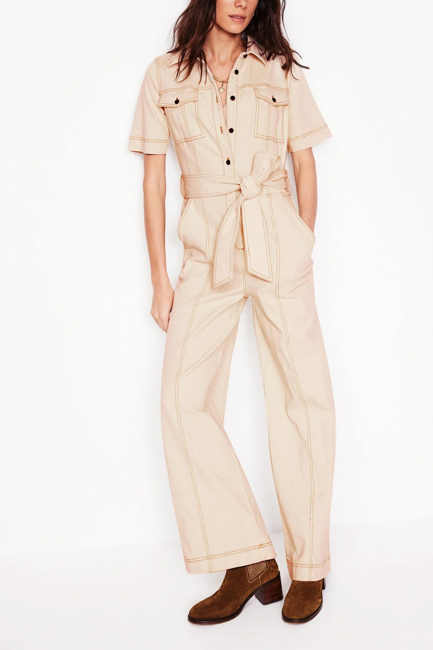 Short Sleeve Denim Jumpsuit