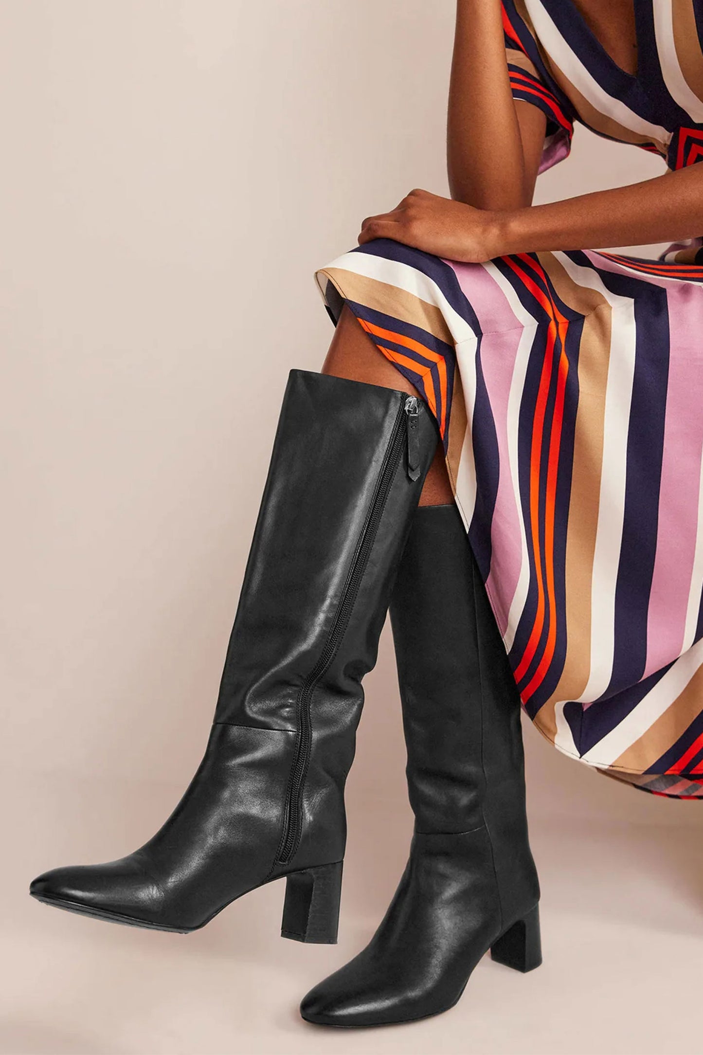 Erica Knee High Leather Boots Black Leather