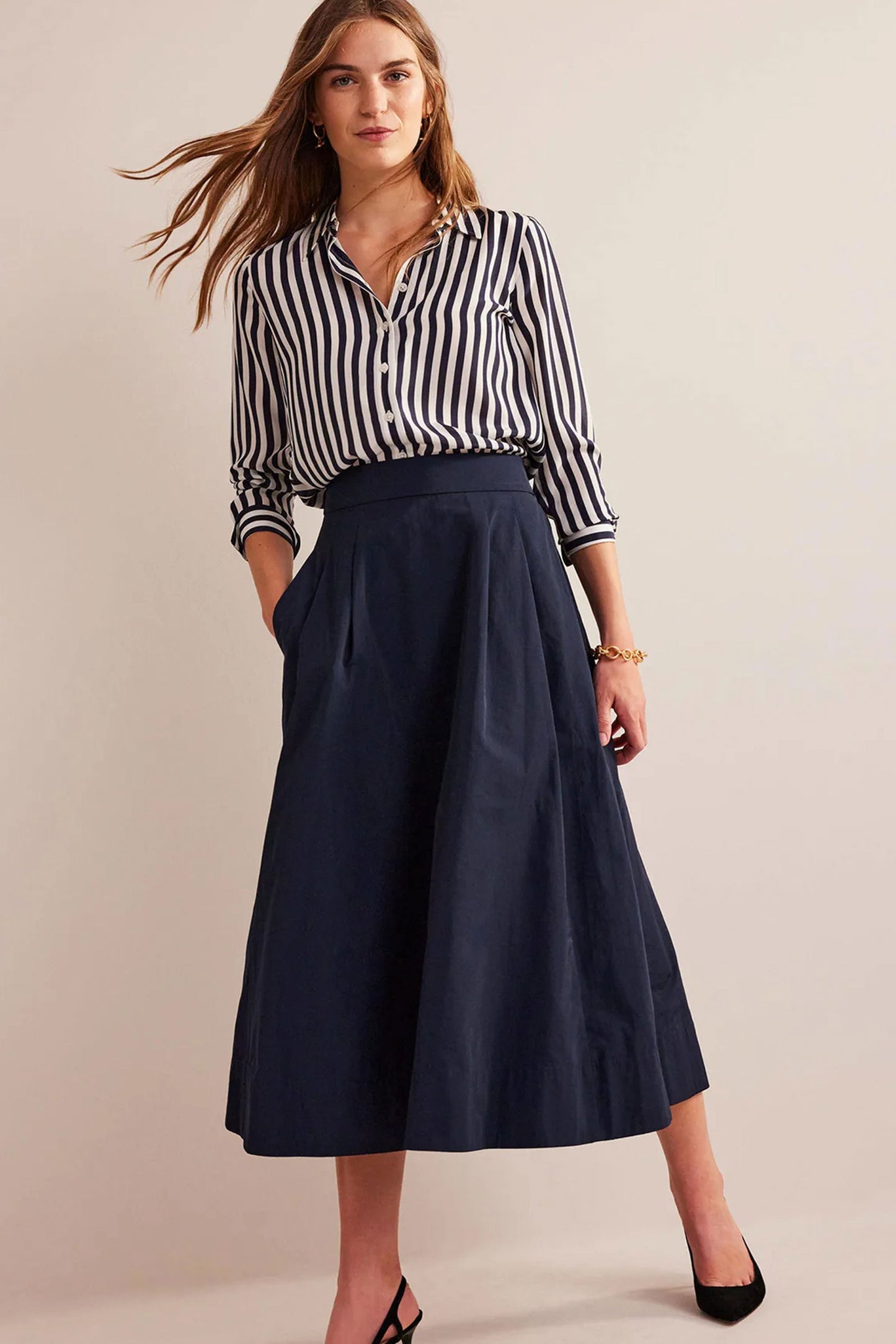 Taffeta Pull-on Midi Skirt