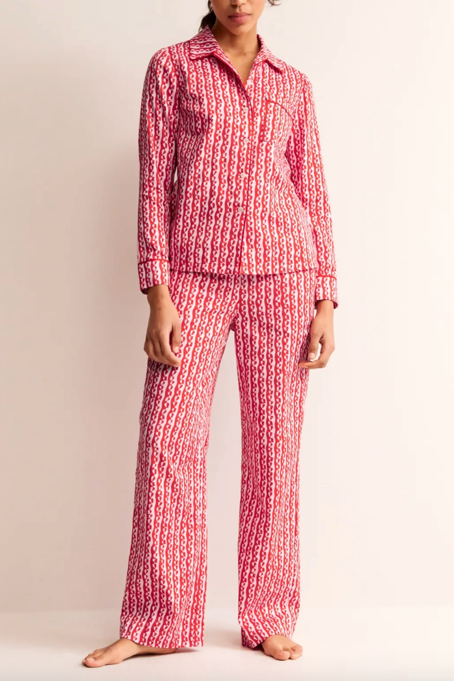 Orchid Pink Abstract Heart Cotton-Sateen Pyjama Shirt