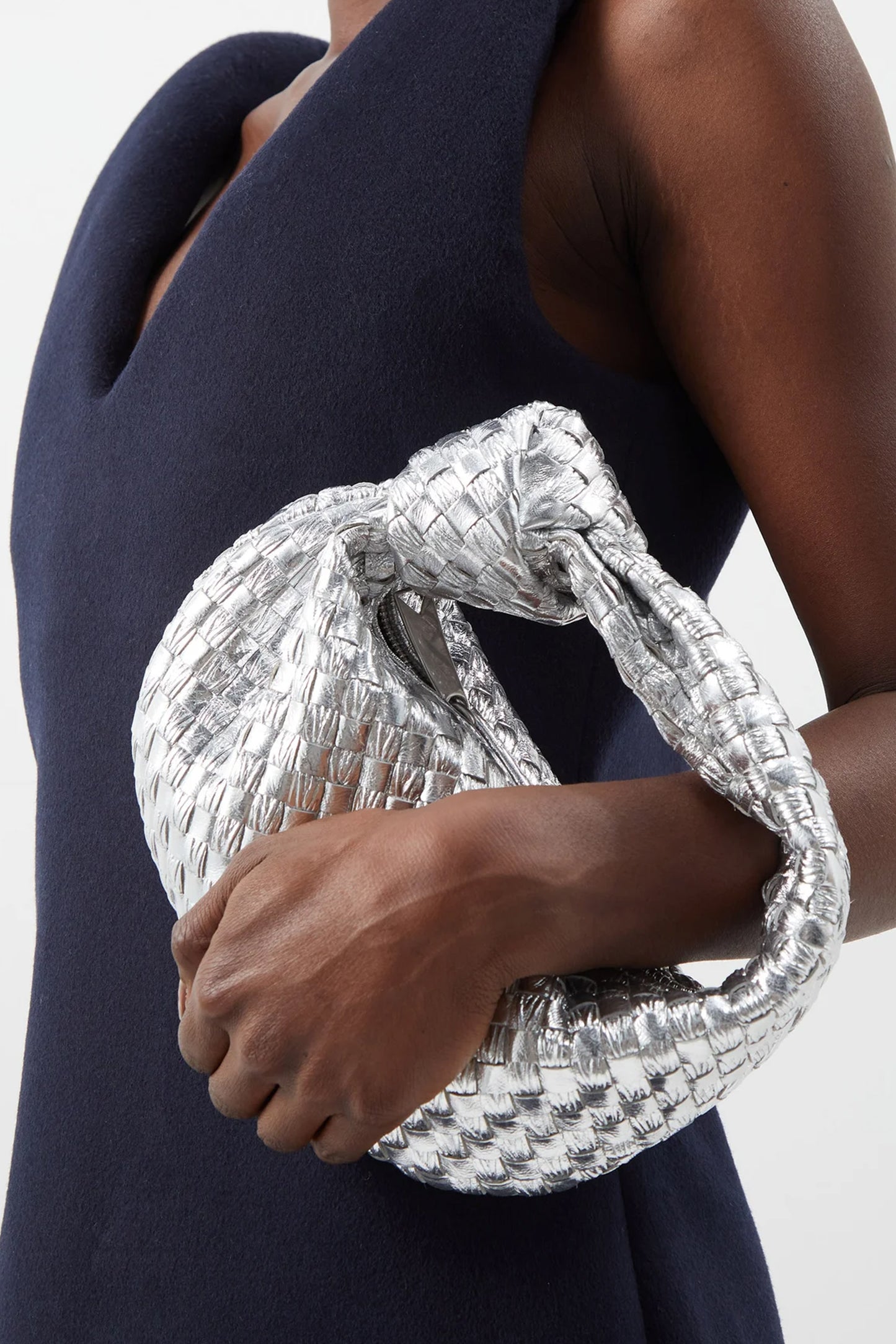Jodie Mini Intrecciato-leather Clutch Bag Silver