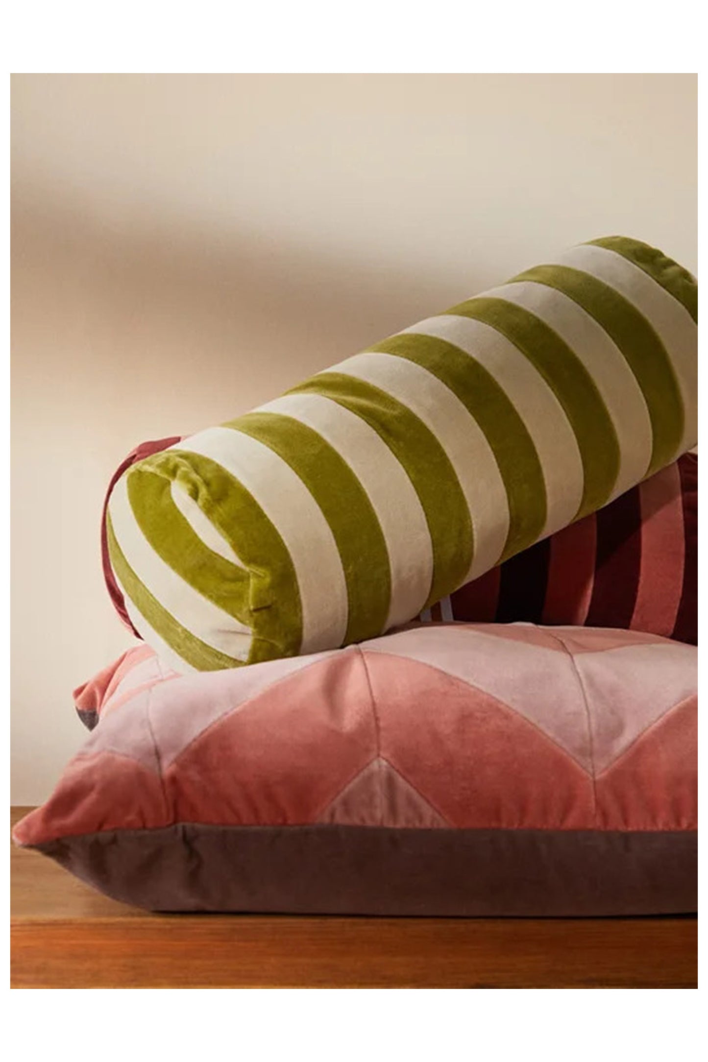 Cylindrical Striped Cotton-velvet Bolster Cushion