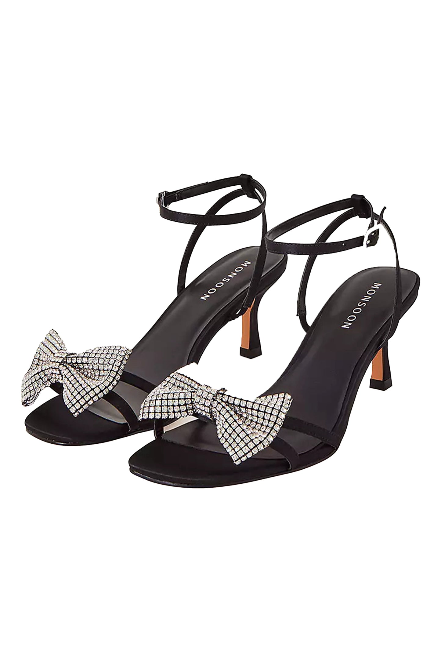 Monsoon Diamante Bow Kitten Heel Shoes, Black