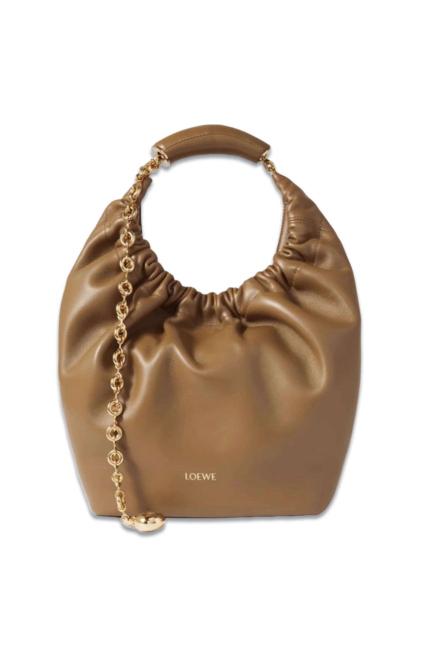 Squeeze Small Chain-Embellished Gathered Leather Tote