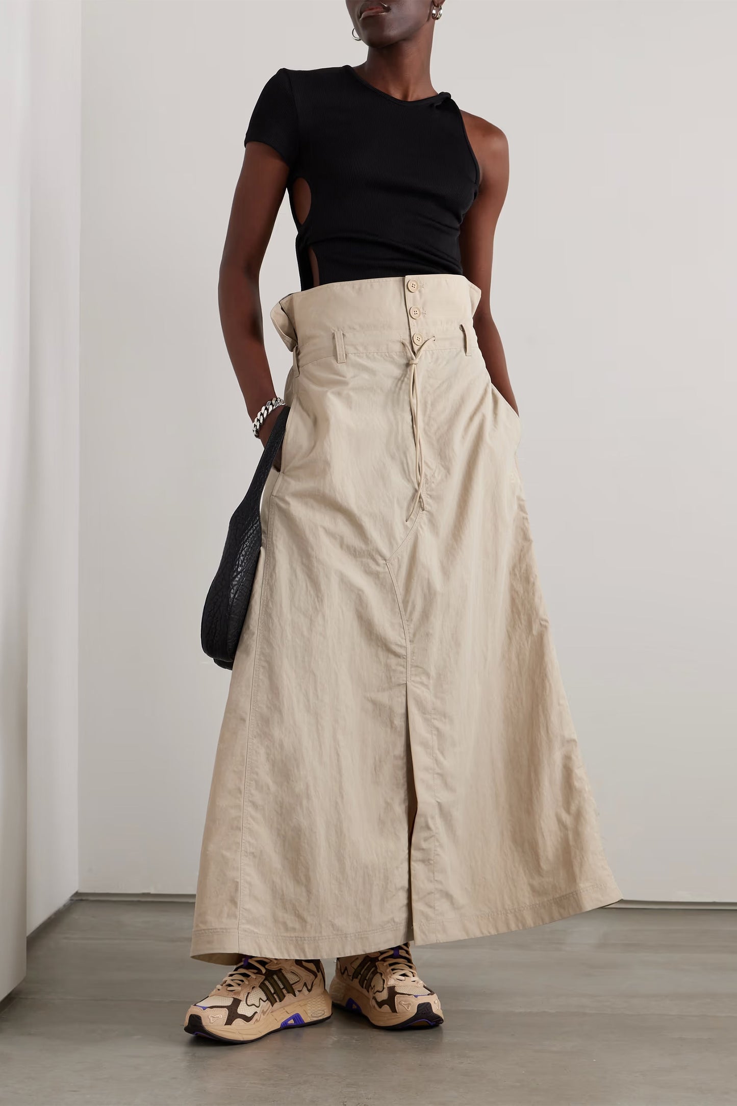 + Y-3 Crinkled-shell Midi Skirt