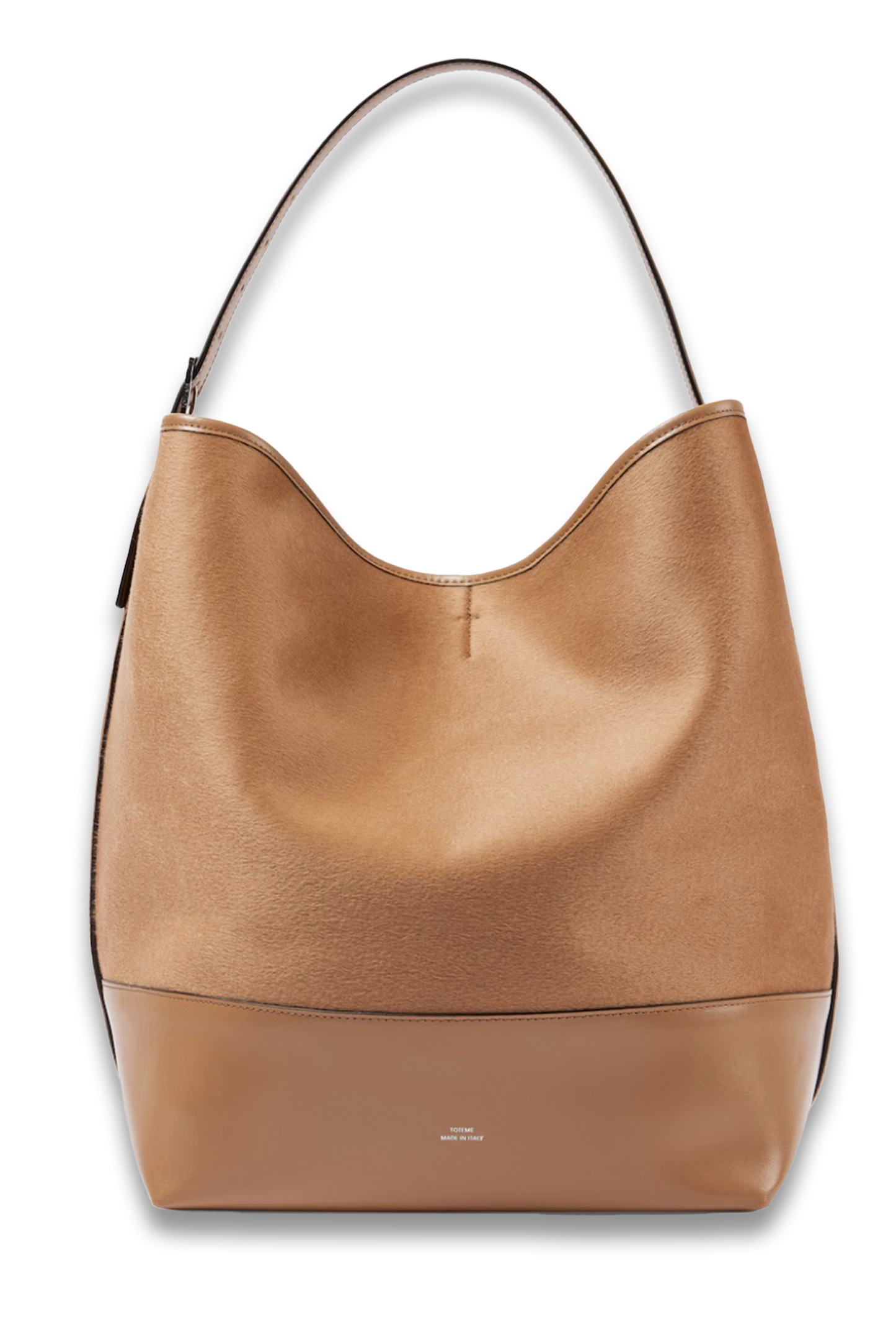 Belted Leather-Trimmed Wool Tote Bag